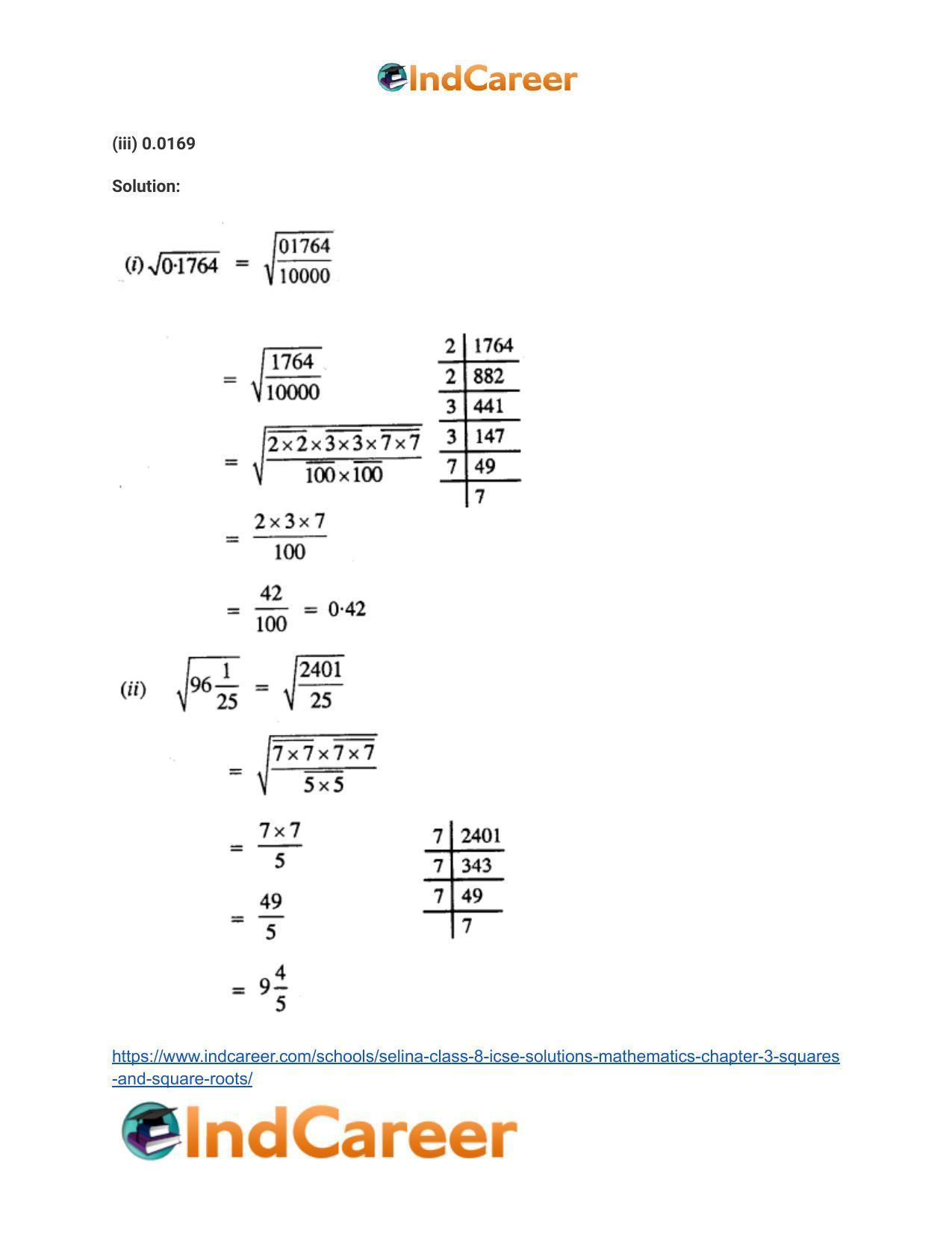 Selina Class 8 ICSE Solutions Mathematics : Chapter 3- Squares and Square Roots - Page 7