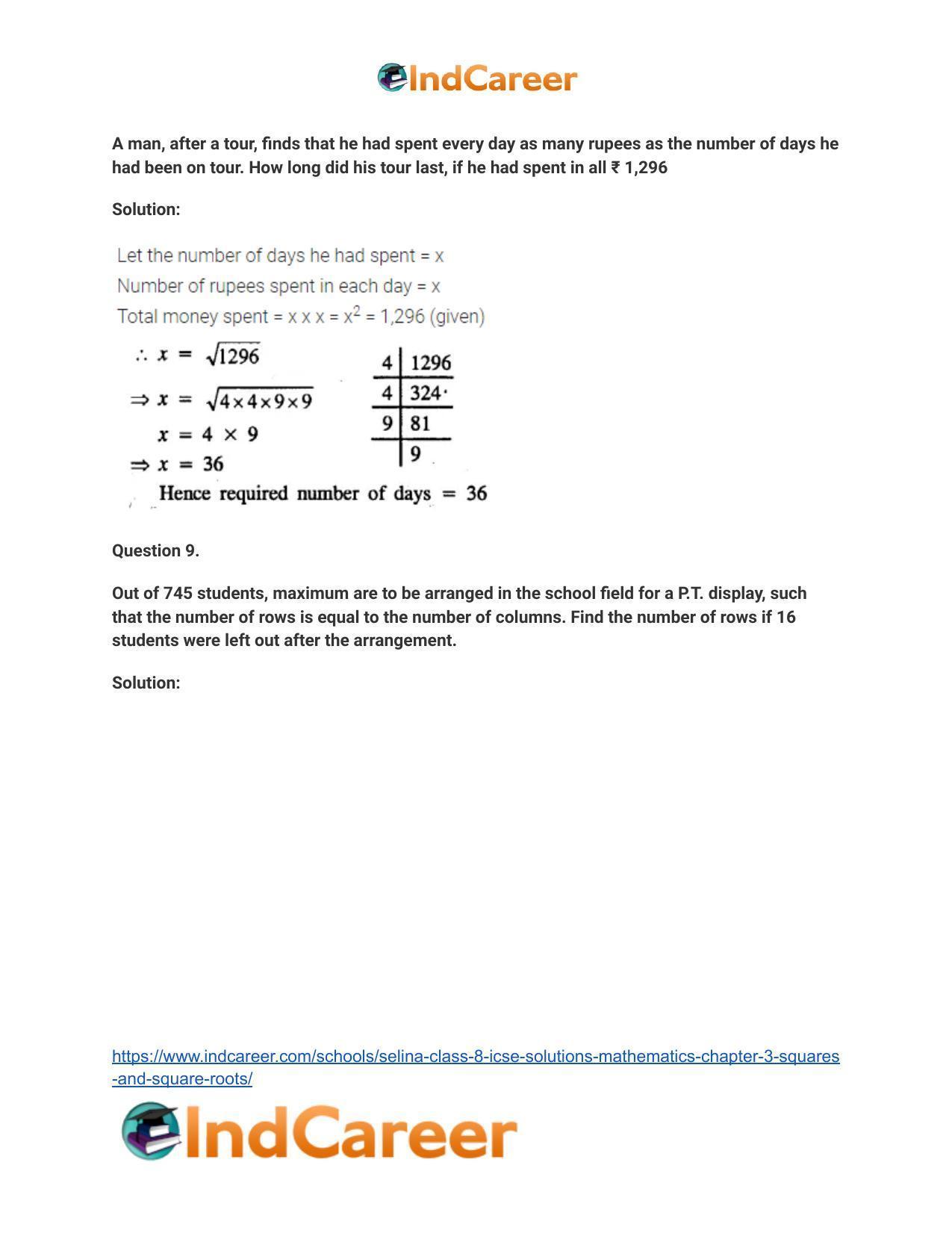 Selina Class 8 ICSE Solutions Mathematics : Chapter 3- Squares and Square Roots - Page 13