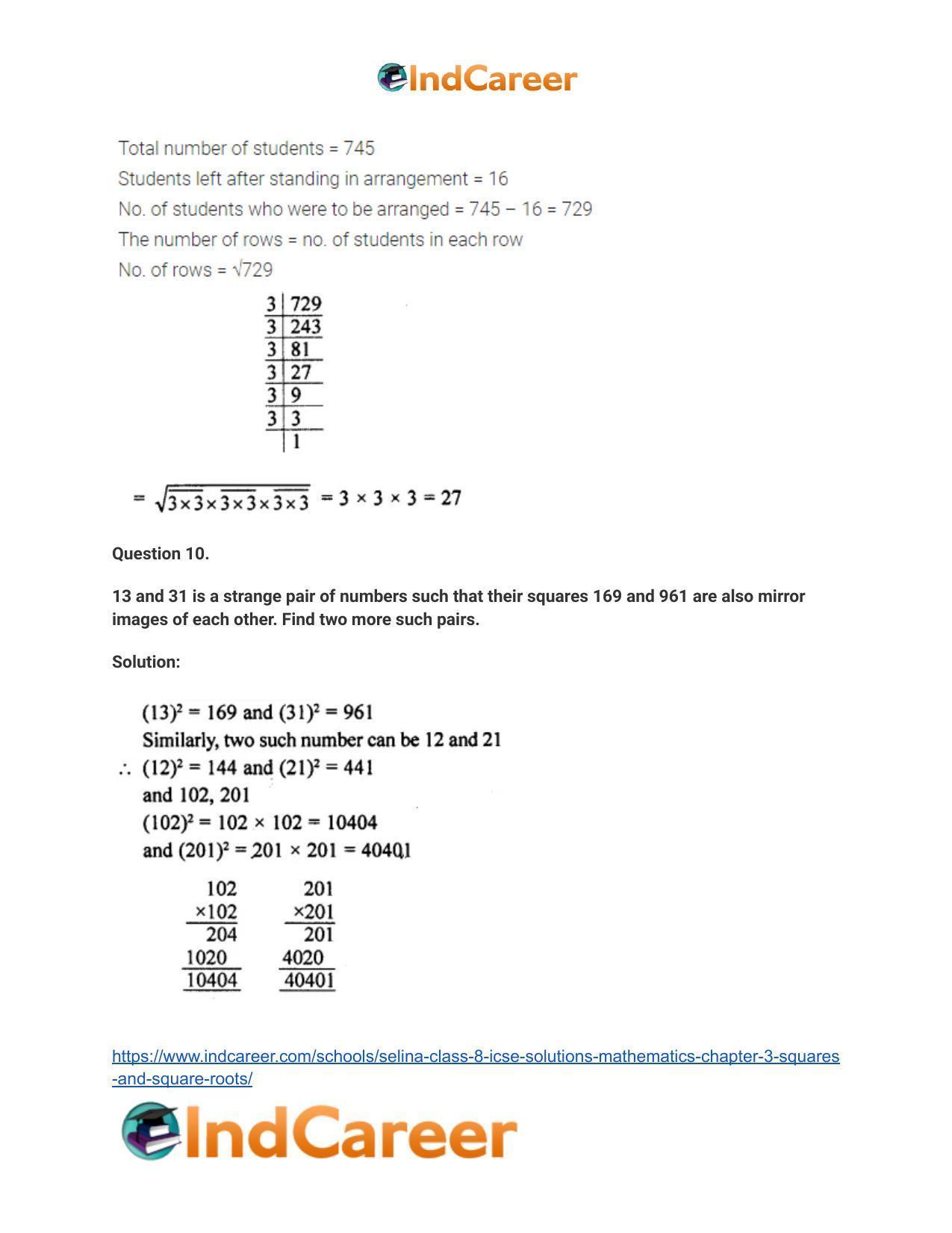 Selina Class 8 ICSE Solutions Mathematics : Chapter 3- Squares and Square Roots - Page 14