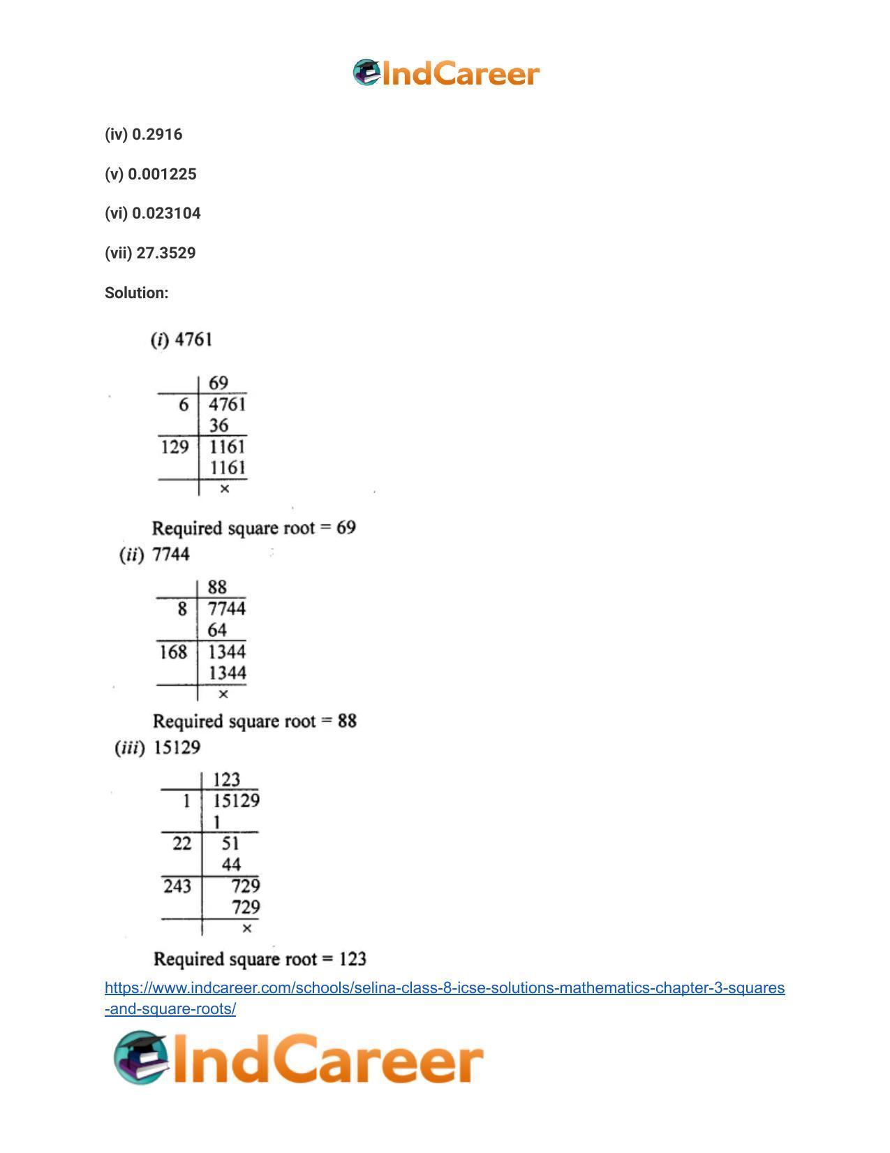 Selina Class 8 ICSE Solutions Mathematics : Chapter 3- Squares and Square Roots - Page 17