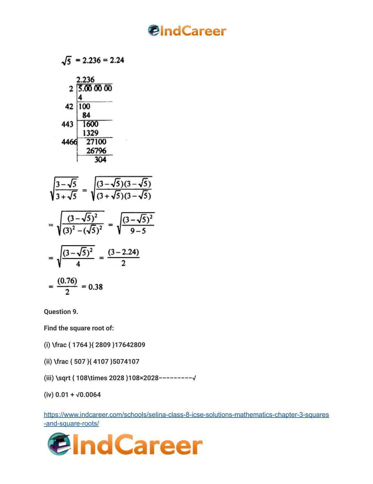 Selina Class 8 ICSE Solutions Mathematics : Chapter 3- Squares and Square Roots - Page 30
