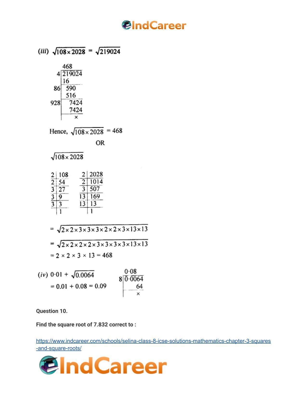Selina Class 8 ICSE Solutions Mathematics : Chapter 3- Squares and Square Roots - Page 32