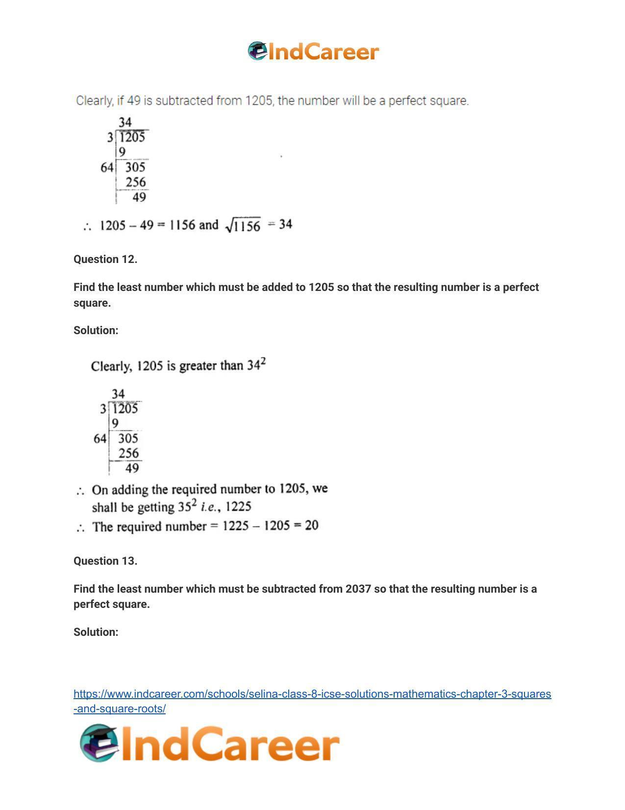 Selina Class 8 ICSE Solutions Mathematics : Chapter 3- Squares and Square Roots - Page 34