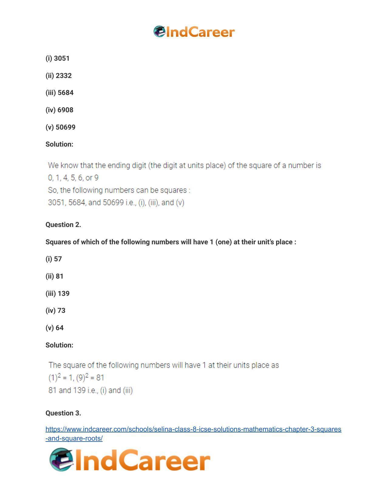 Selina Class 8 ICSE Solutions Mathematics : Chapter 3- Squares and Square Roots - Page 36