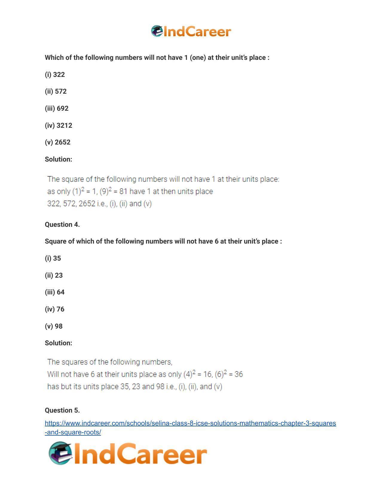 Selina Class 8 ICSE Solutions Mathematics : Chapter 3- Squares and Square Roots - Page 37