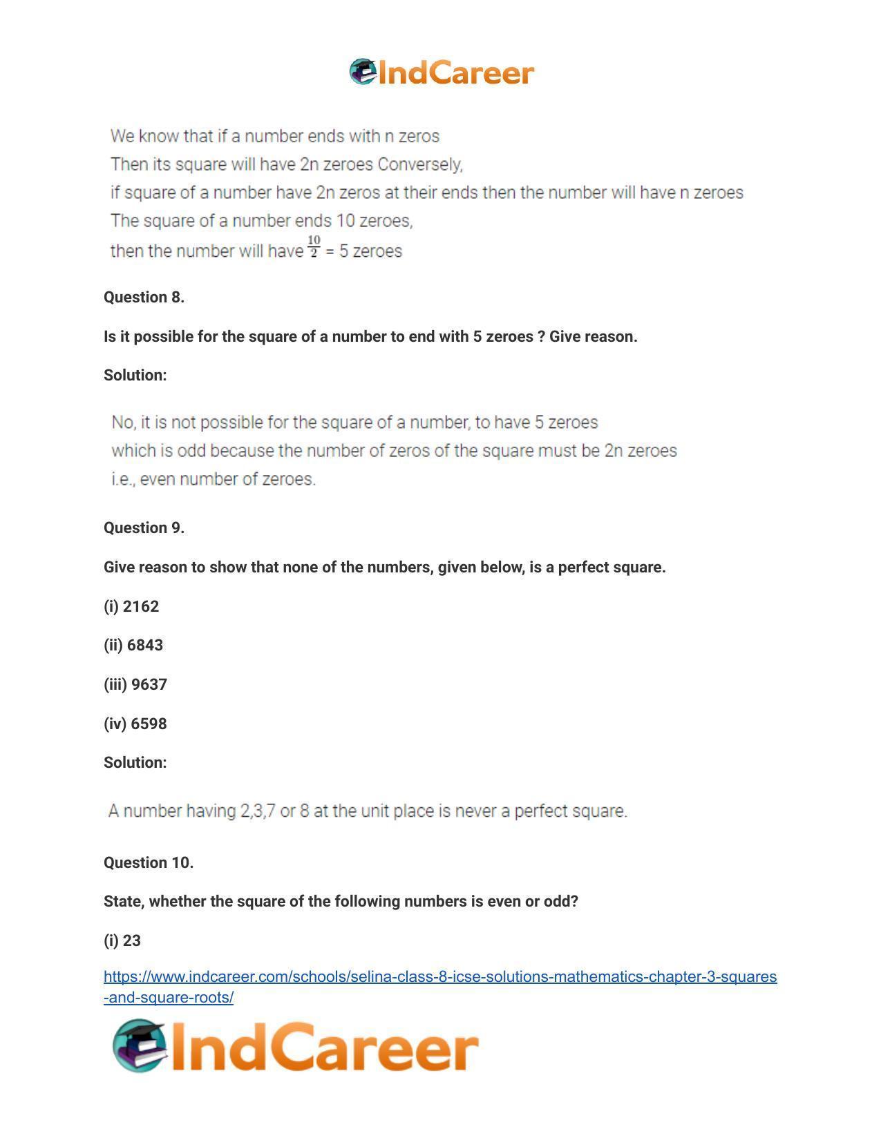 Selina Class 8 ICSE Solutions Mathematics : Chapter 3- Squares and Square Roots - Page 39