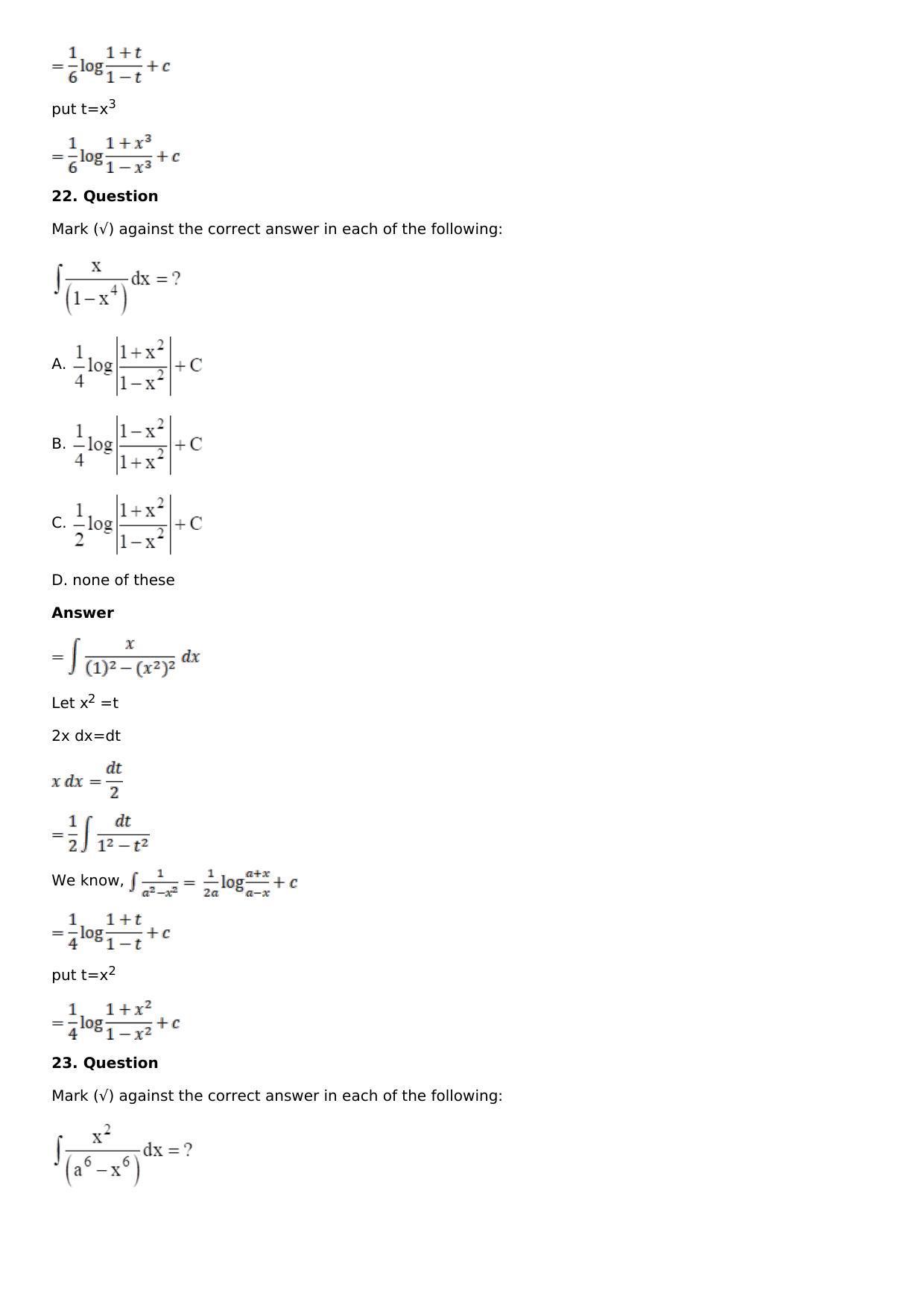 Chapter 15: Integration Using Partial Fractions Solutions: RS Aggarwal Class 12 Solutions  - Page 73