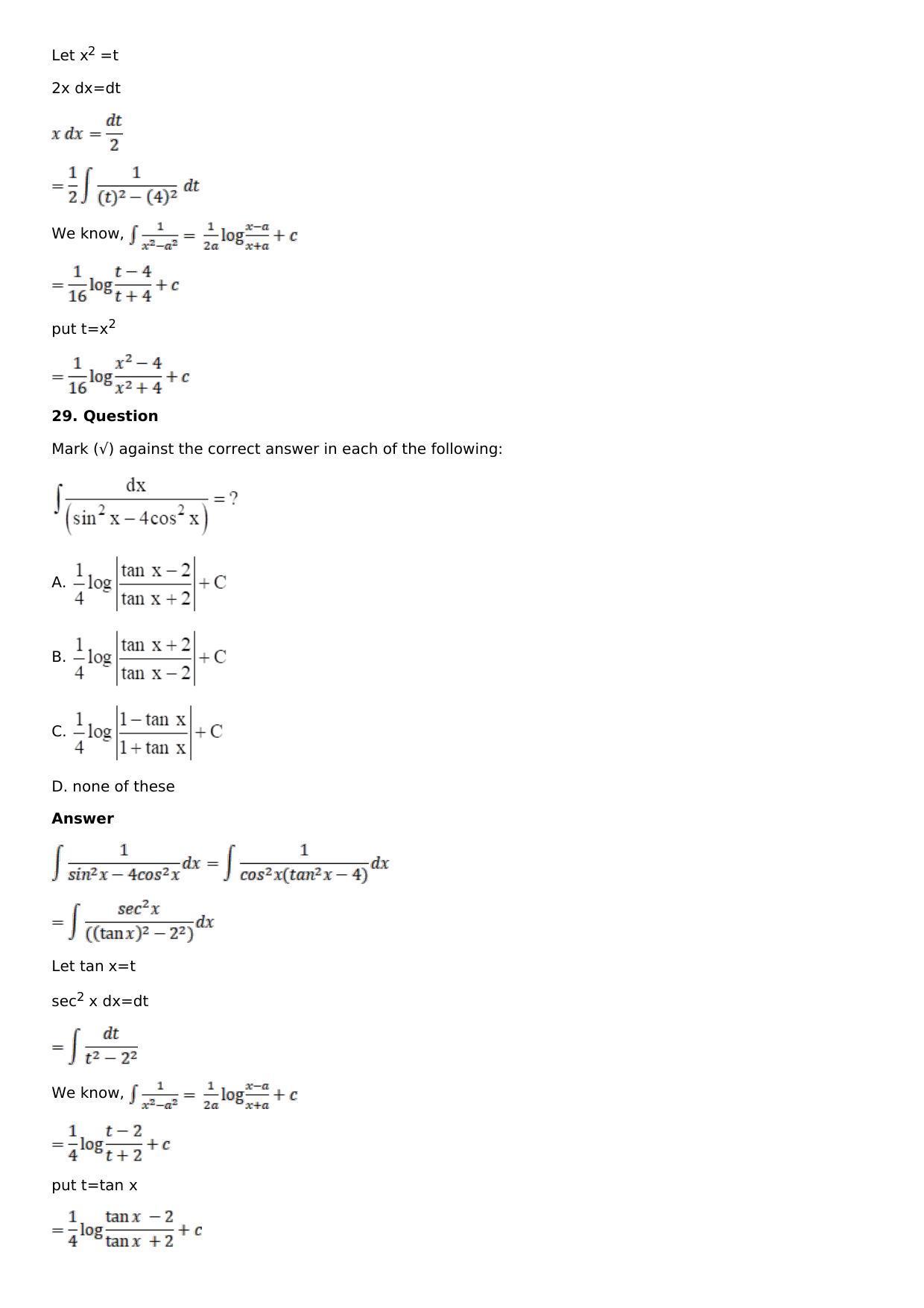 Chapter 15: Integration Using Partial Fractions Solutions: RS Aggarwal Class 12 Solutions  - Page 78
