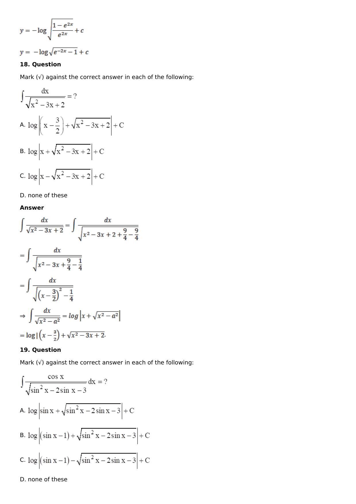 Chapter 15: Integration Using Partial Fractions Solutions: RS Aggarwal Class 12 Solutions  - Page 92