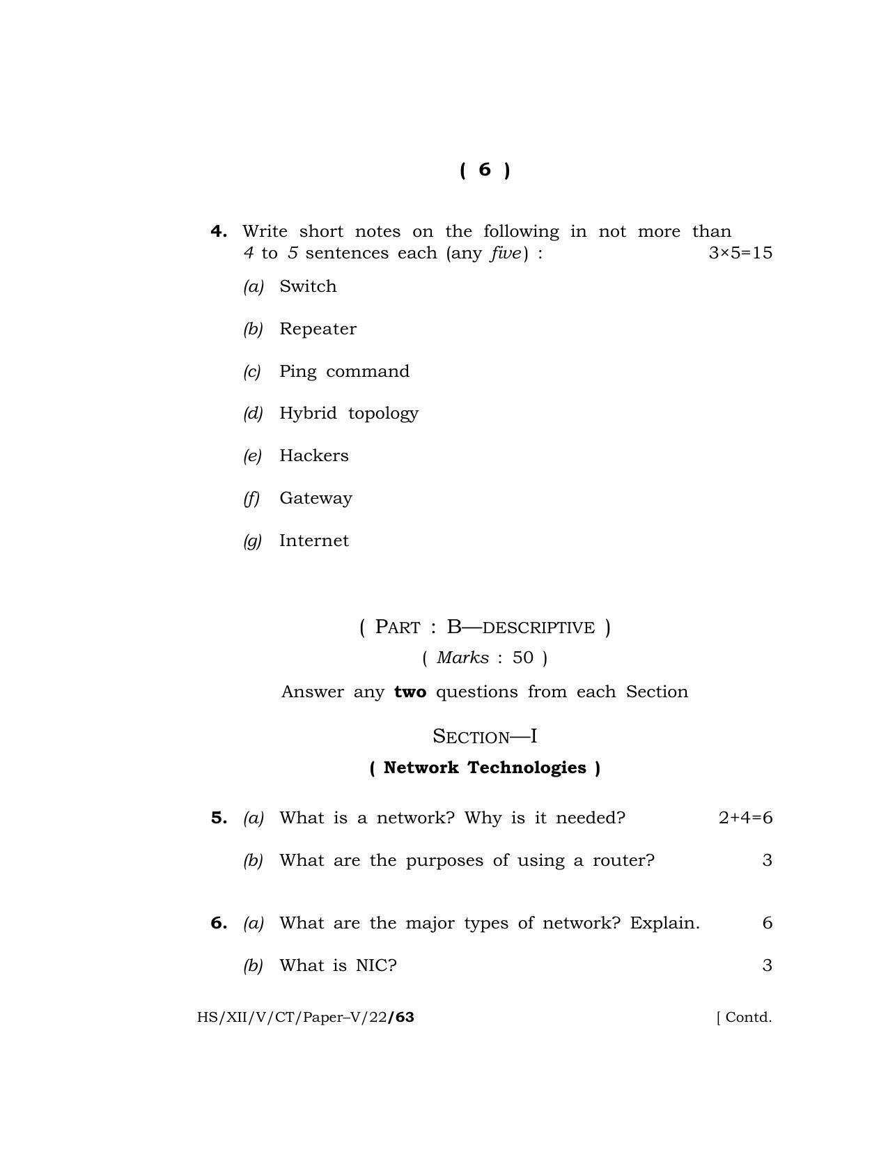 Meghalaya Board (MBOSE) Class 12 (HS_XII_V_CT_Paper-V_22) 2022 Question Paper - Page 6