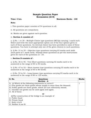 NIOS Class 10 Economics (214) Sample Paper