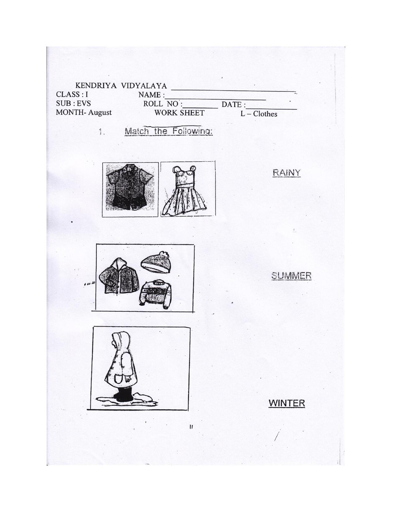 Worksheet for Class 1 EVS Clothes Assignment 3 - Page 2