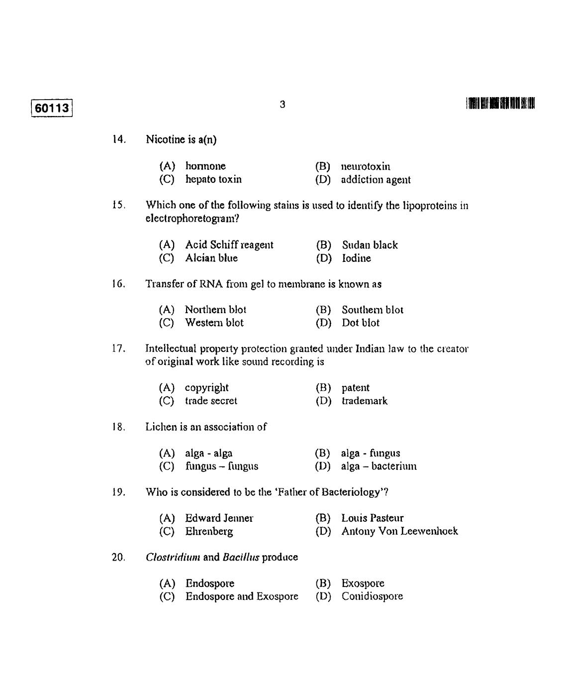 CUSAT CAT 2013 Biotechnology Question Paper - Page 4