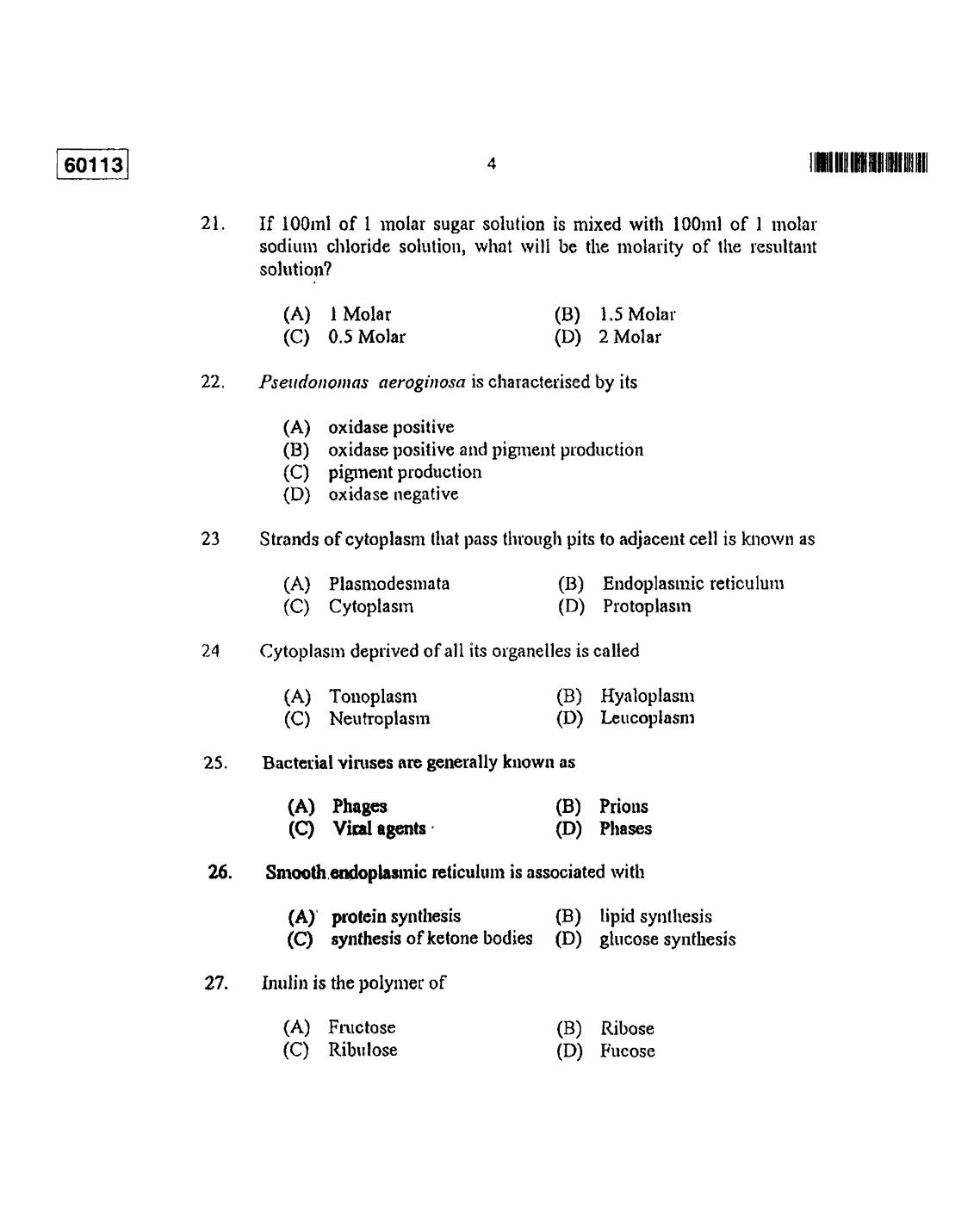 CUSAT CAT 2013 Biotechnology Question Paper - Page 5