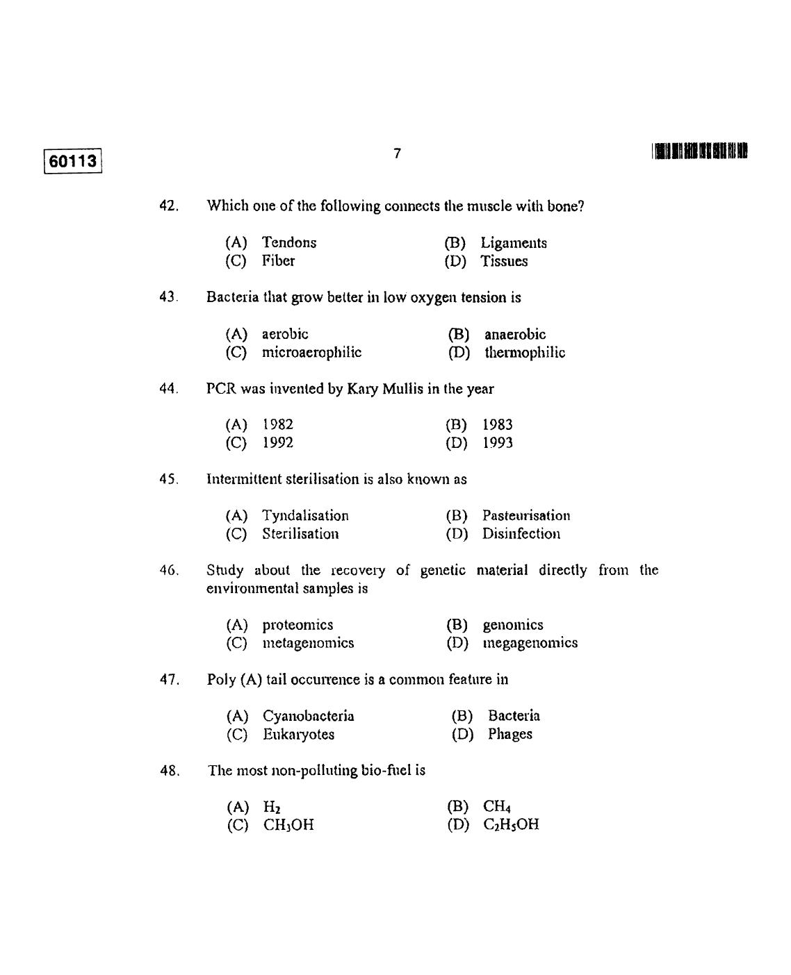CUSAT CAT 2013 Biotechnology Question Paper - Page 8