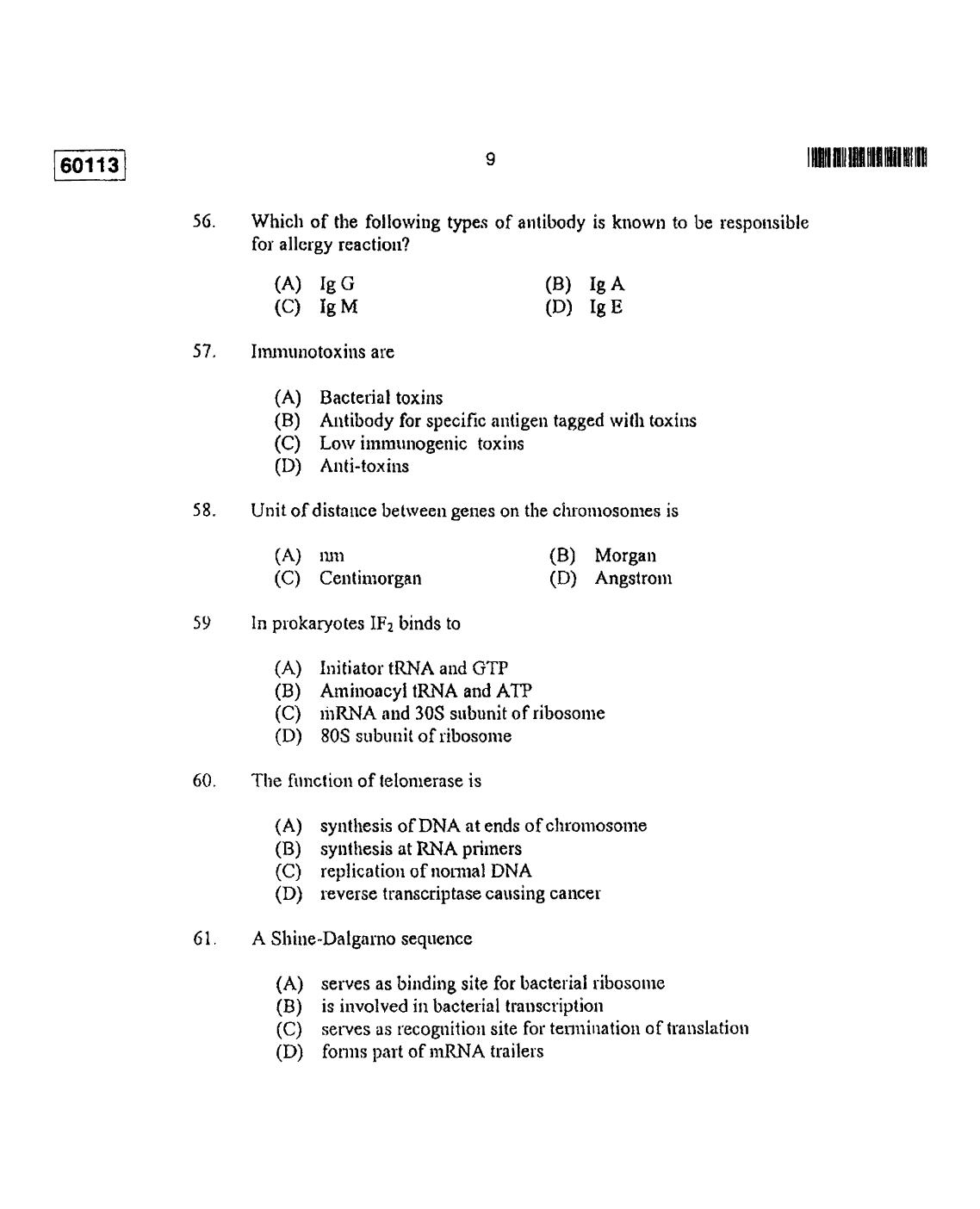 CUSAT CAT 2013 Biotechnology Question Paper - Page 10