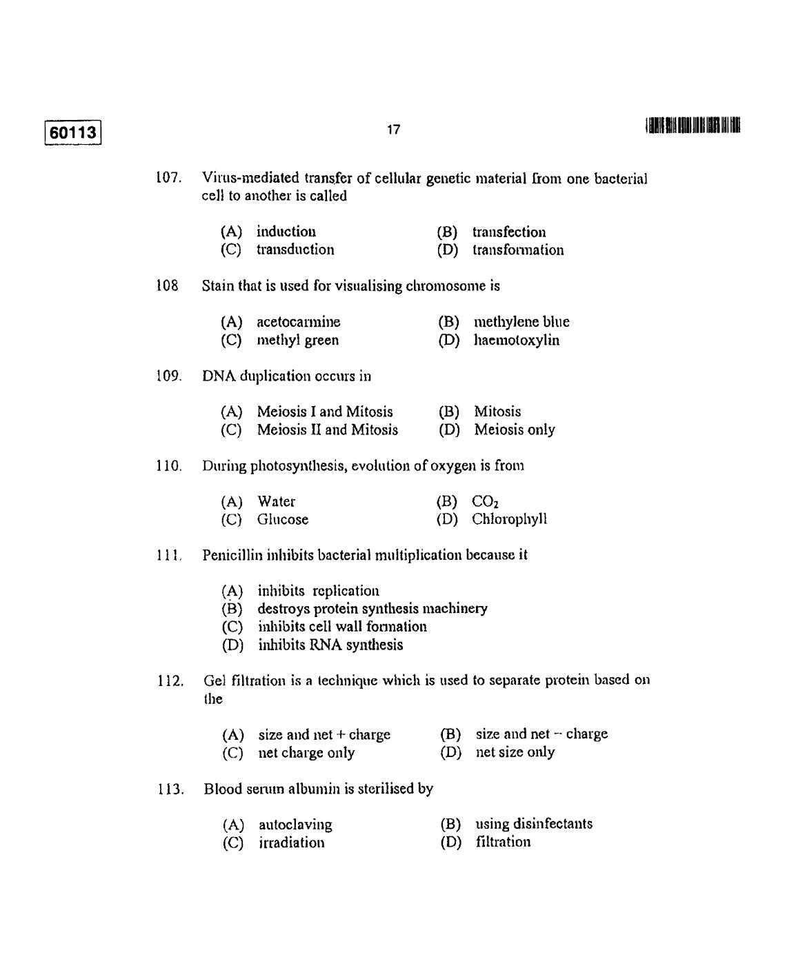 CUSAT CAT 2013 Biotechnology Question Paper - Page 18
