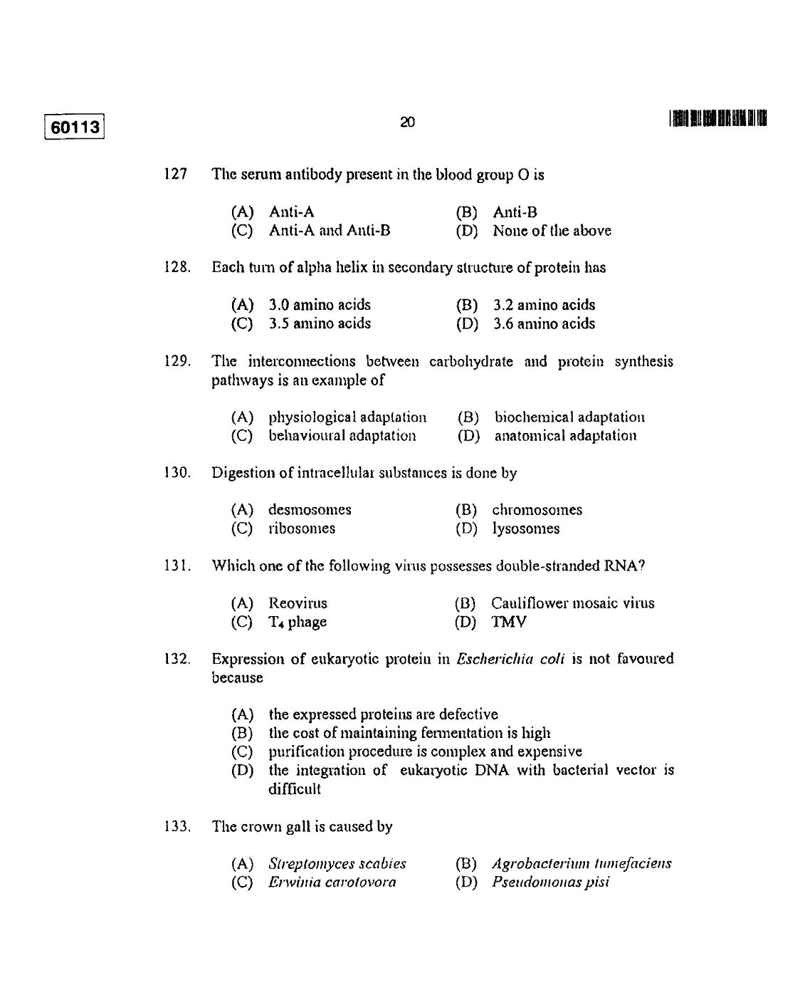CUSAT CAT 2013 Biotechnology Question Paper - Page 21