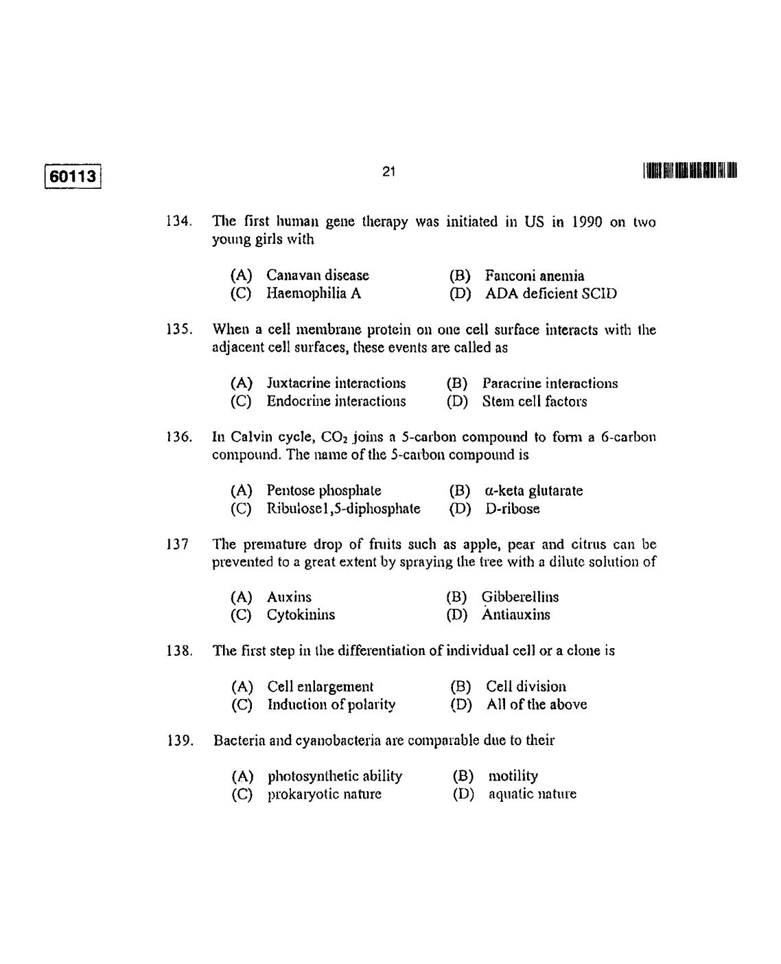 CUSAT CAT 2013 Biotechnology Question Paper - Page 22