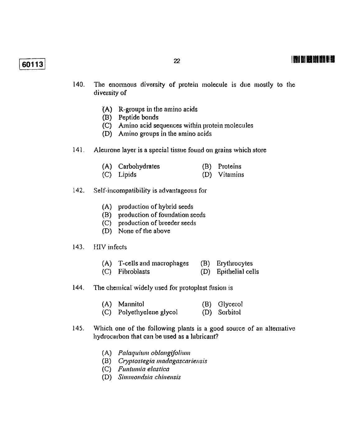 CUSAT CAT 2013 Biotechnology Question Paper - Page 23