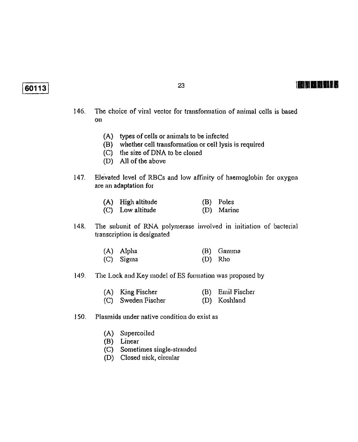 CUSAT CAT 2013 Biotechnology Question Paper - Page 24