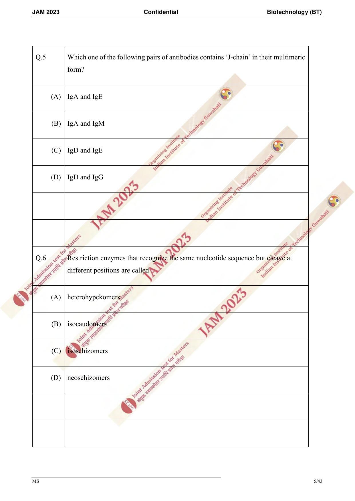 JAM 2023: BT Question Paper - Page 3