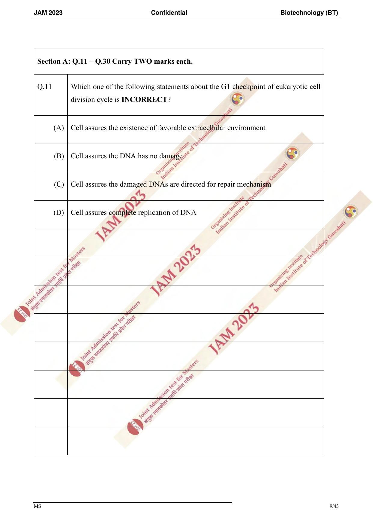 JAM 2023: BT Question Paper - Page 7