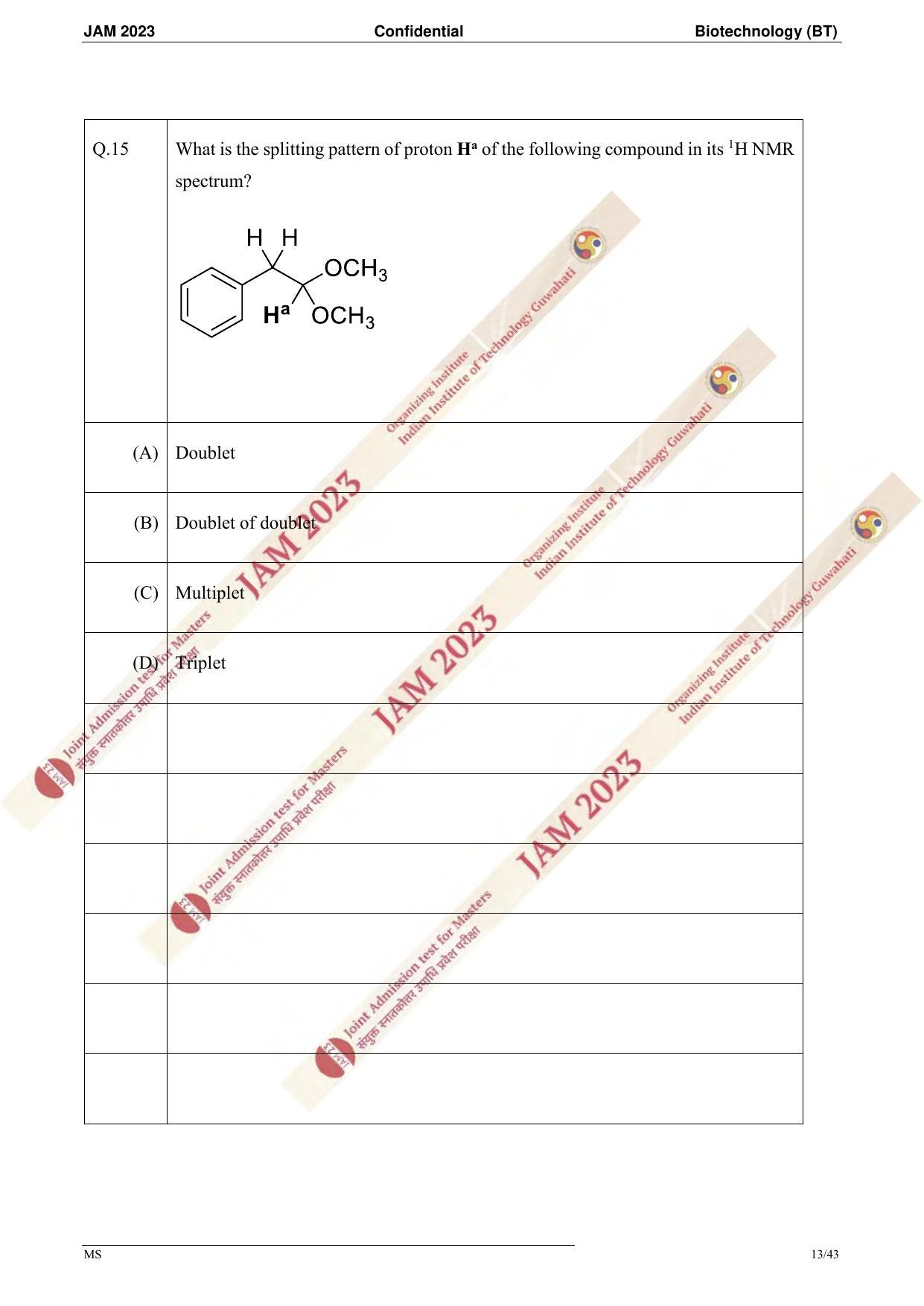 JAM 2023: BT Question Paper - Page 11