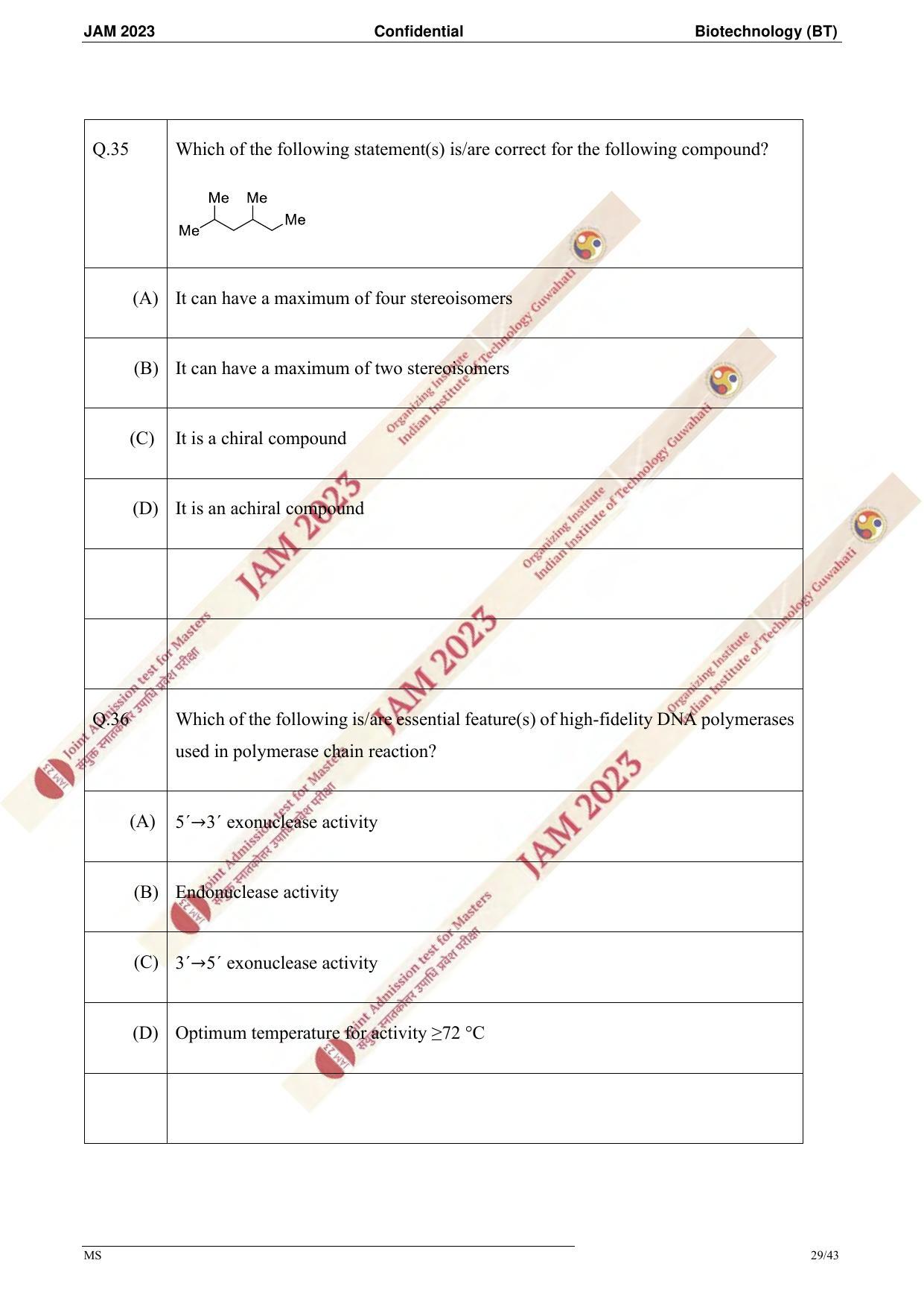 JAM 2023: BT Question Paper - Page 27