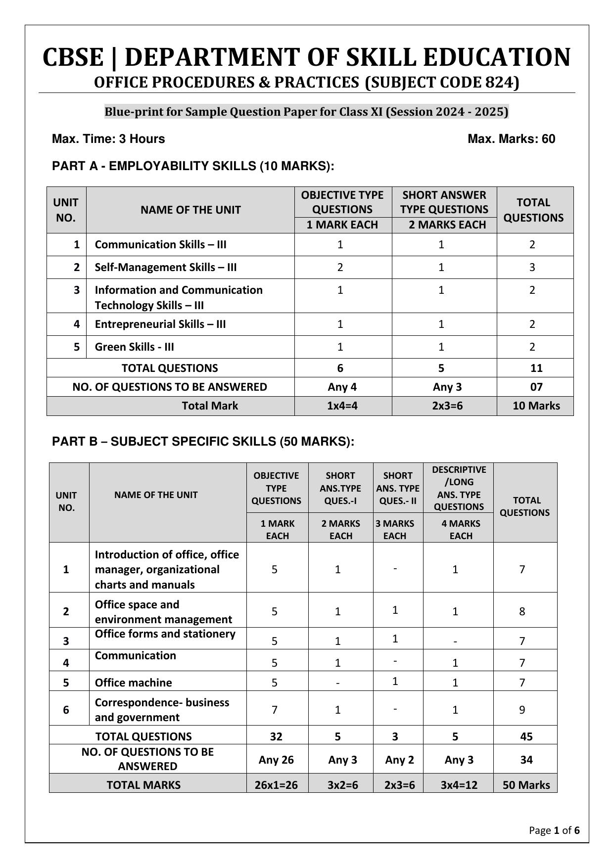 CBSE Class 11: Office Procedures & Practices 2025 Sample Paper - Page 1