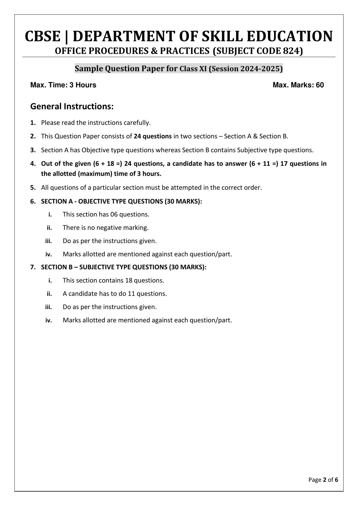 CBSE Class 11: Office Procedures & Practices 2025 Sample Paper - Page 2