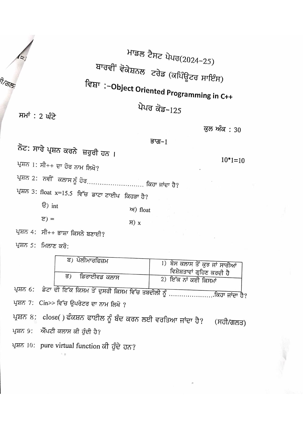PSEB Class 12 Computer Science (Vocational Stream) Model Papers 2025 - Page 3