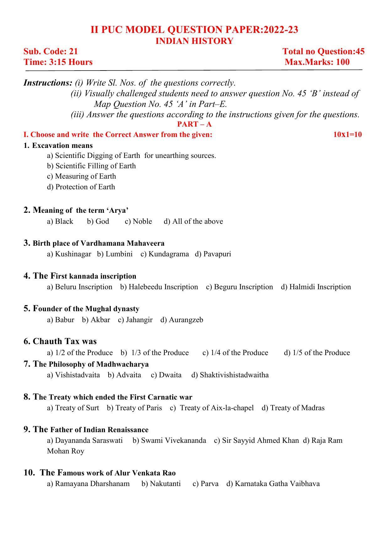 Karnataka II PUC History Model Question Paper 2023 - Page 2