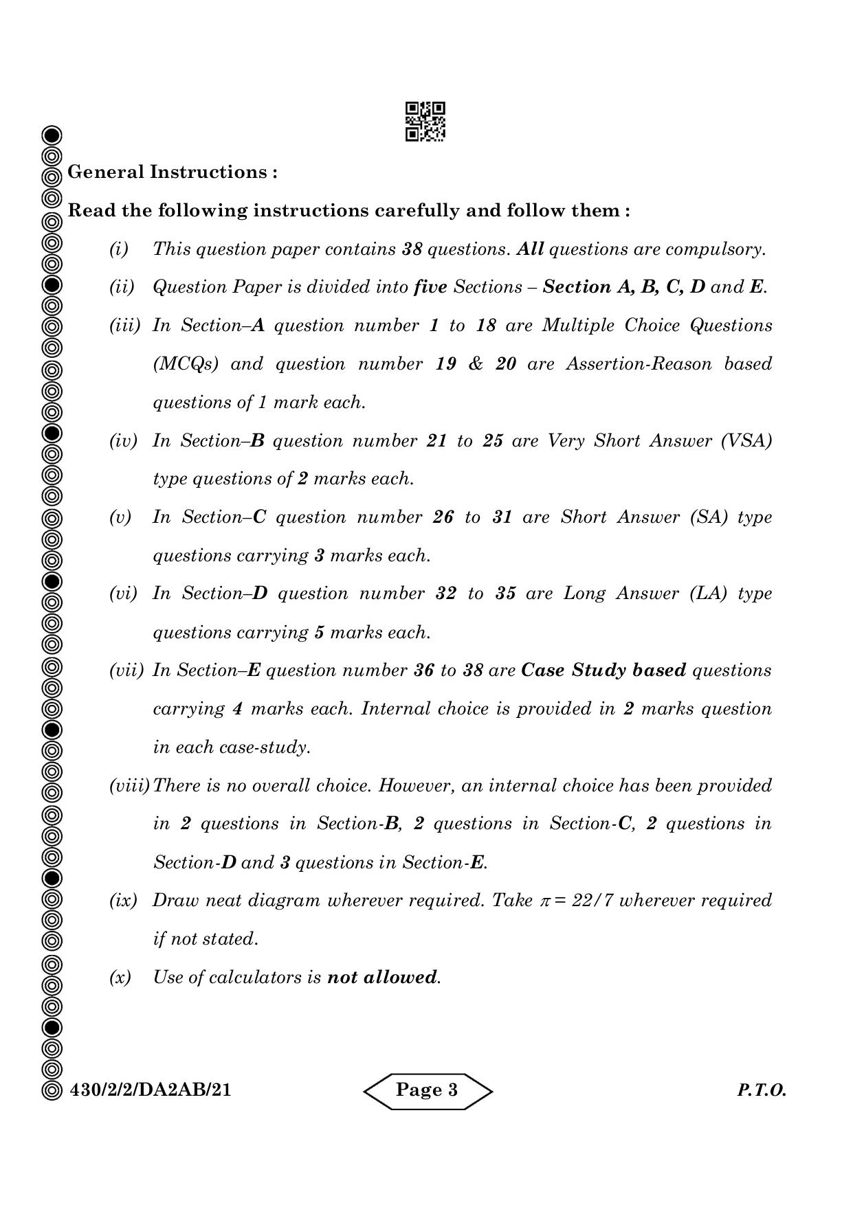CBSE Class 10 430-2-2 Mathematics Basic 2024 Question Paper - Page 3