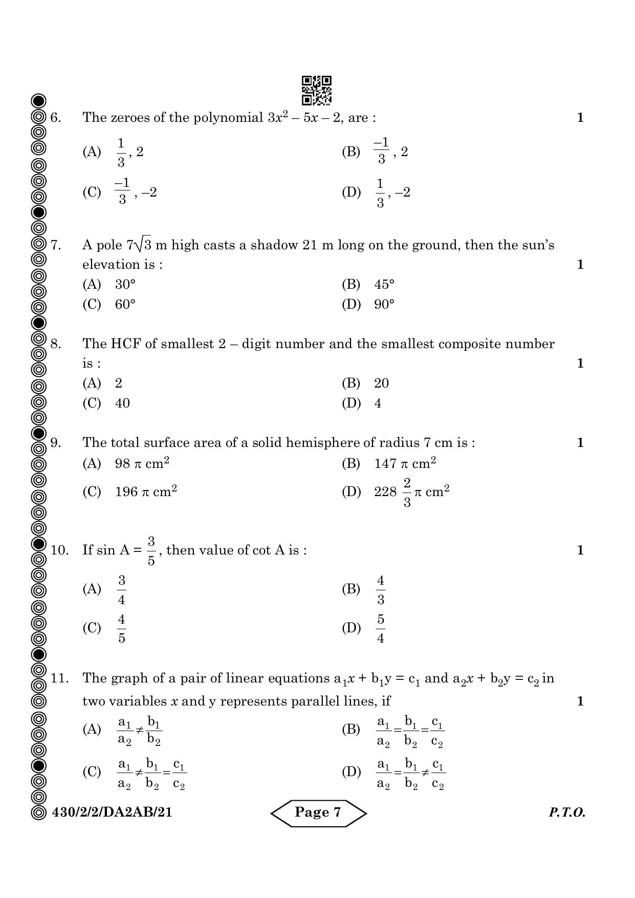CBSE Class 10 430-2-2 Mathematics Basic 2024 Question Paper - Page 7