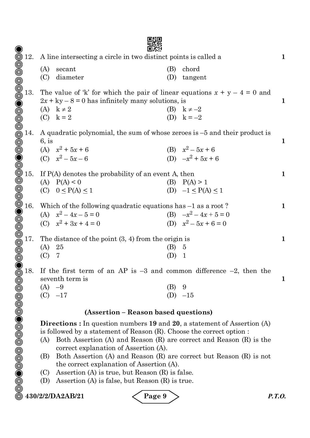 CBSE Class 10 430-2-2 Mathematics Basic 2024 Question Paper - Page 9
