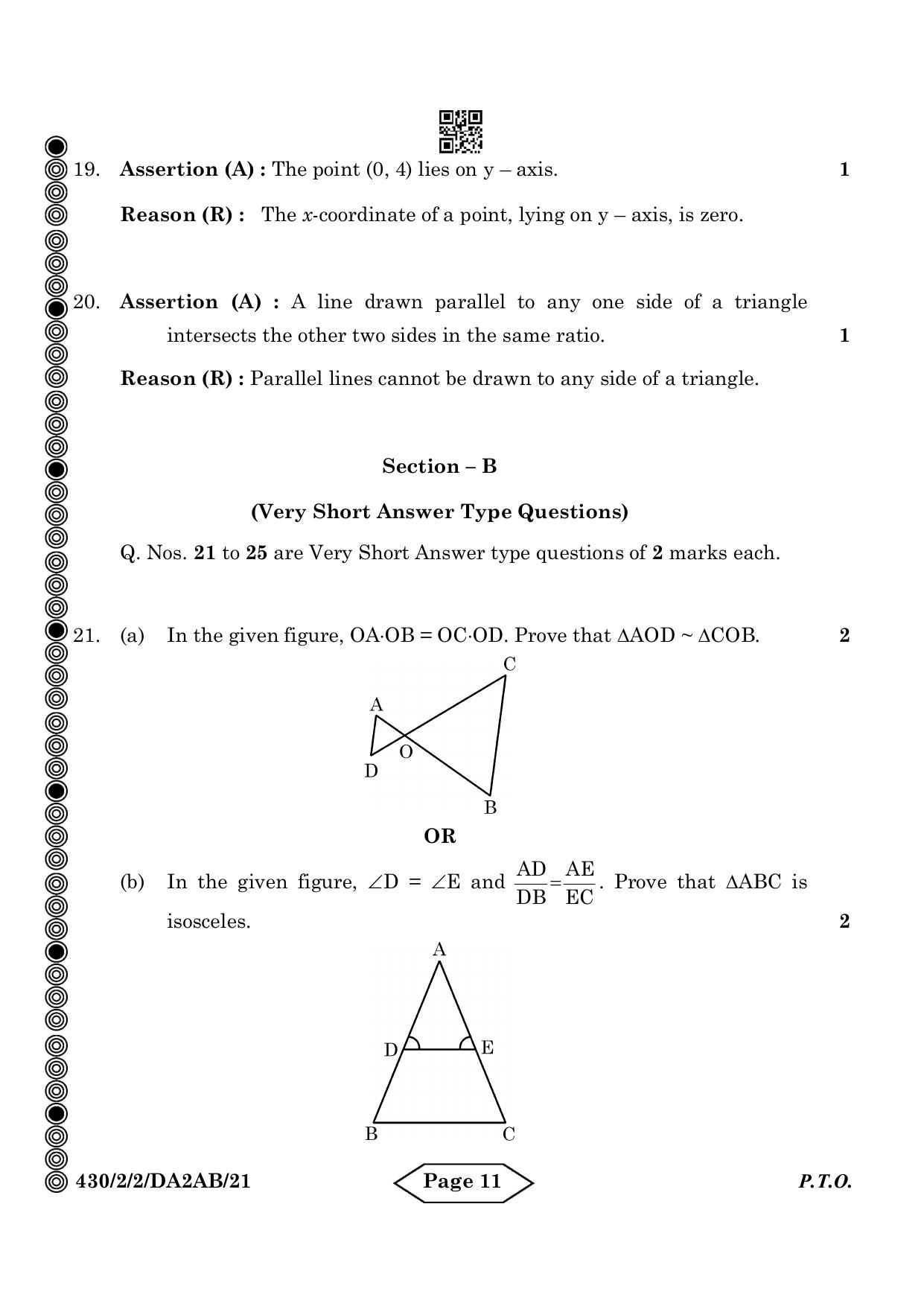 CBSE Class 10 430-2-2 Mathematics Basic 2024 Question Paper - Page 11