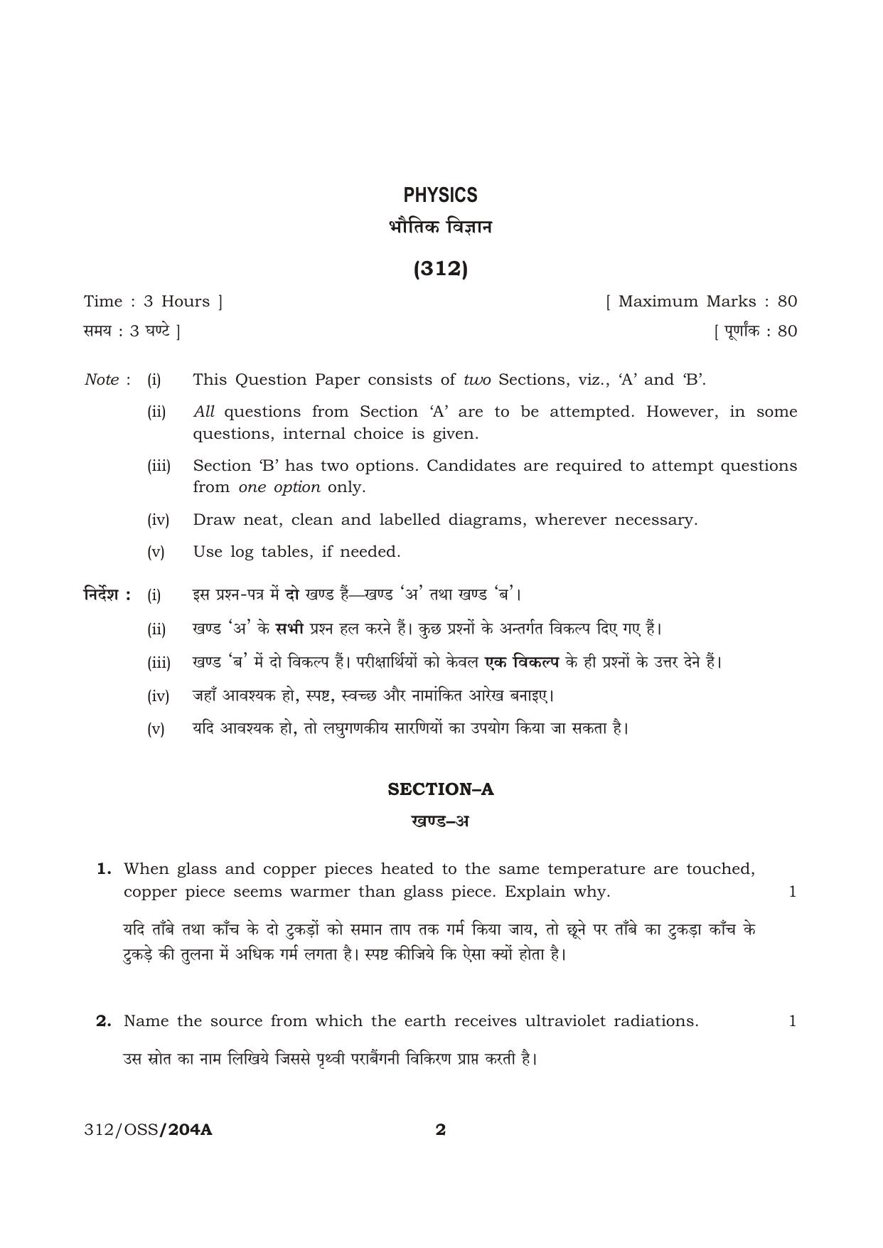 NIOS April 2013 Class 12 Physics Question Paper - Page 1