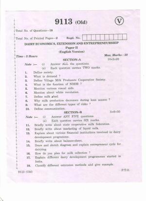 AP Inter 2nd Year Dairy Economics Extension Entrepreneurship-II (old) March-2020-Vocational Question Pape