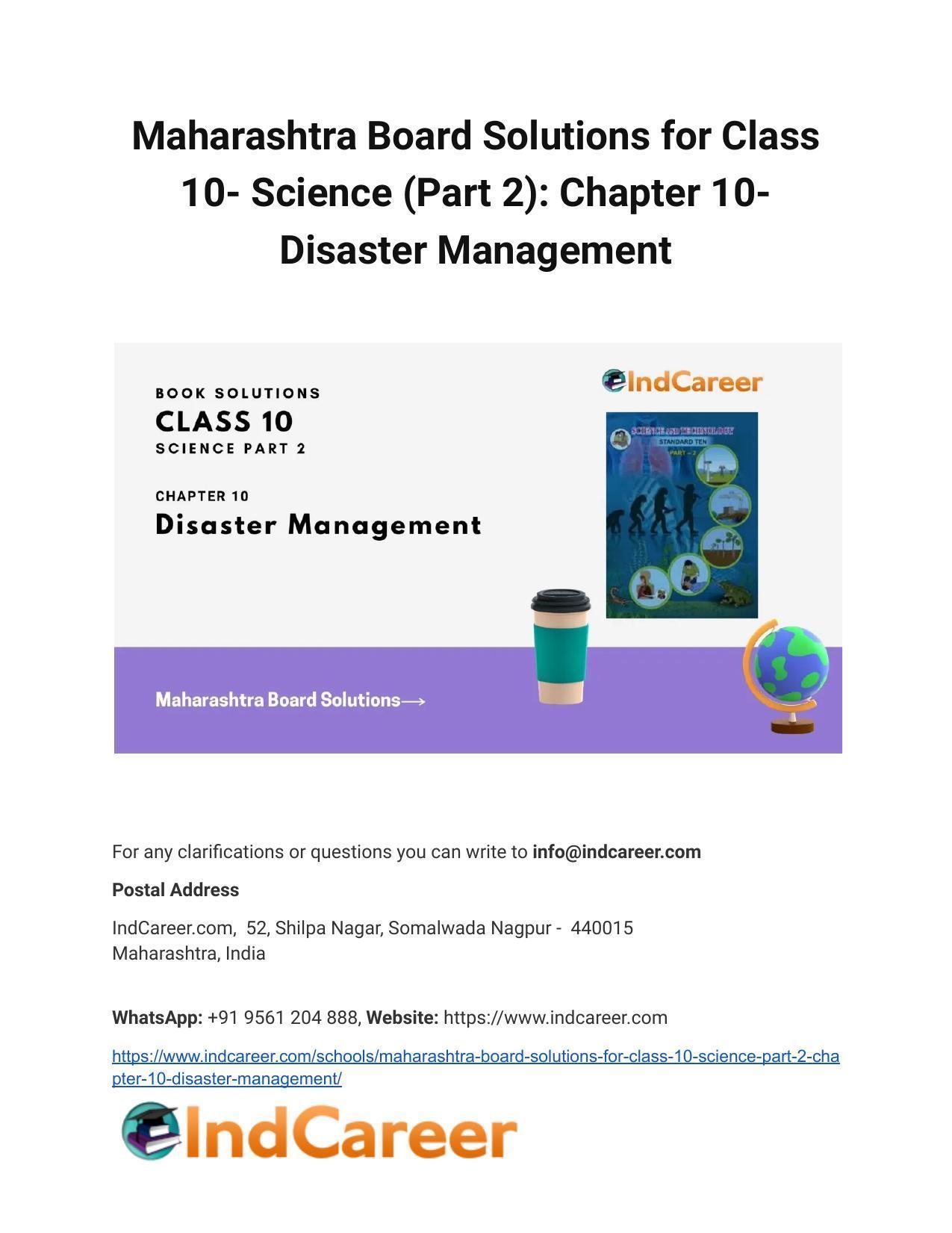 Maharashtra Board Solutions for Class 10- Science (Part 2): Chapter 10- Disaster Management - Page 1