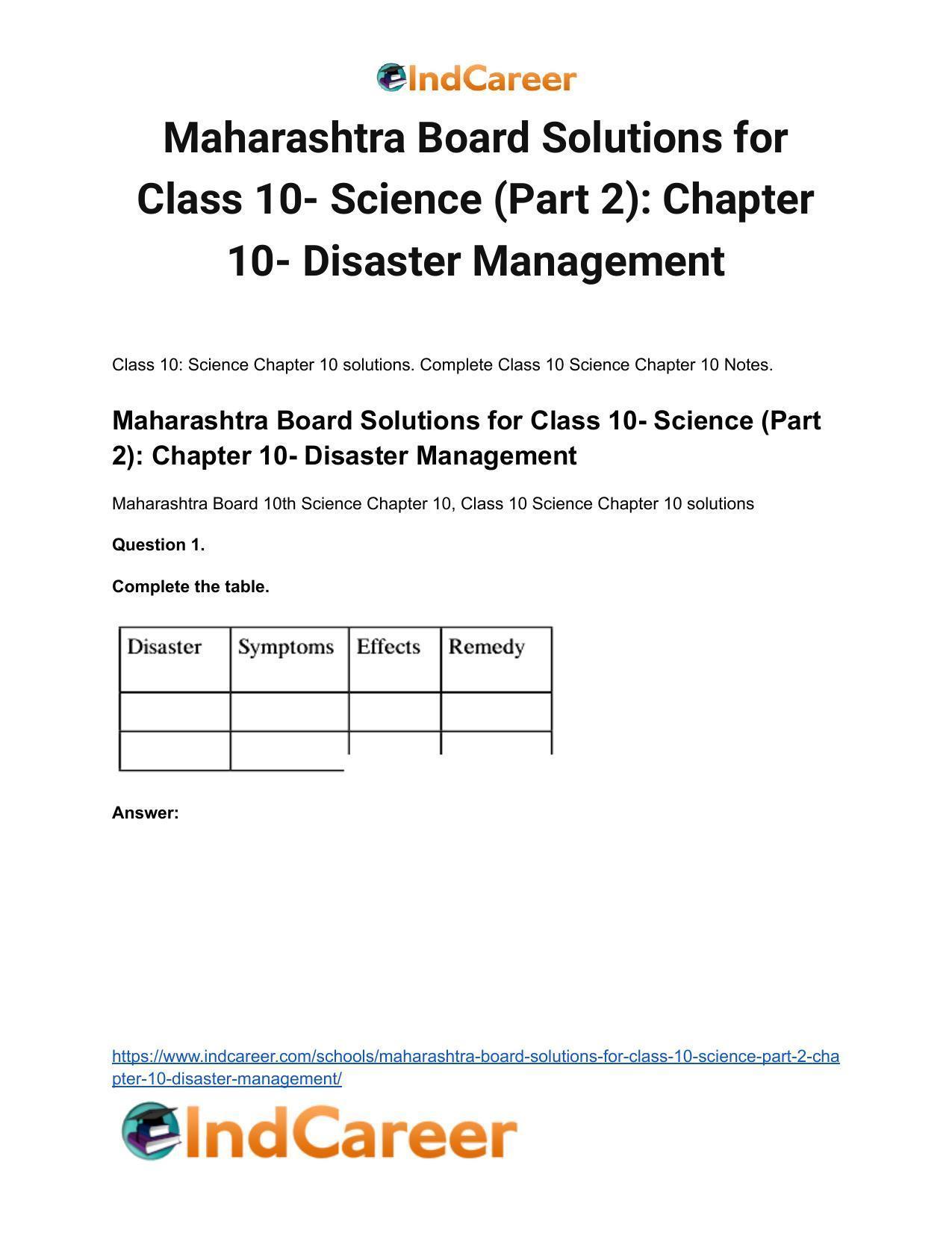 Maharashtra Board Solutions for Class 10- Science (Part 2): Chapter 10- Disaster Management - Page 2