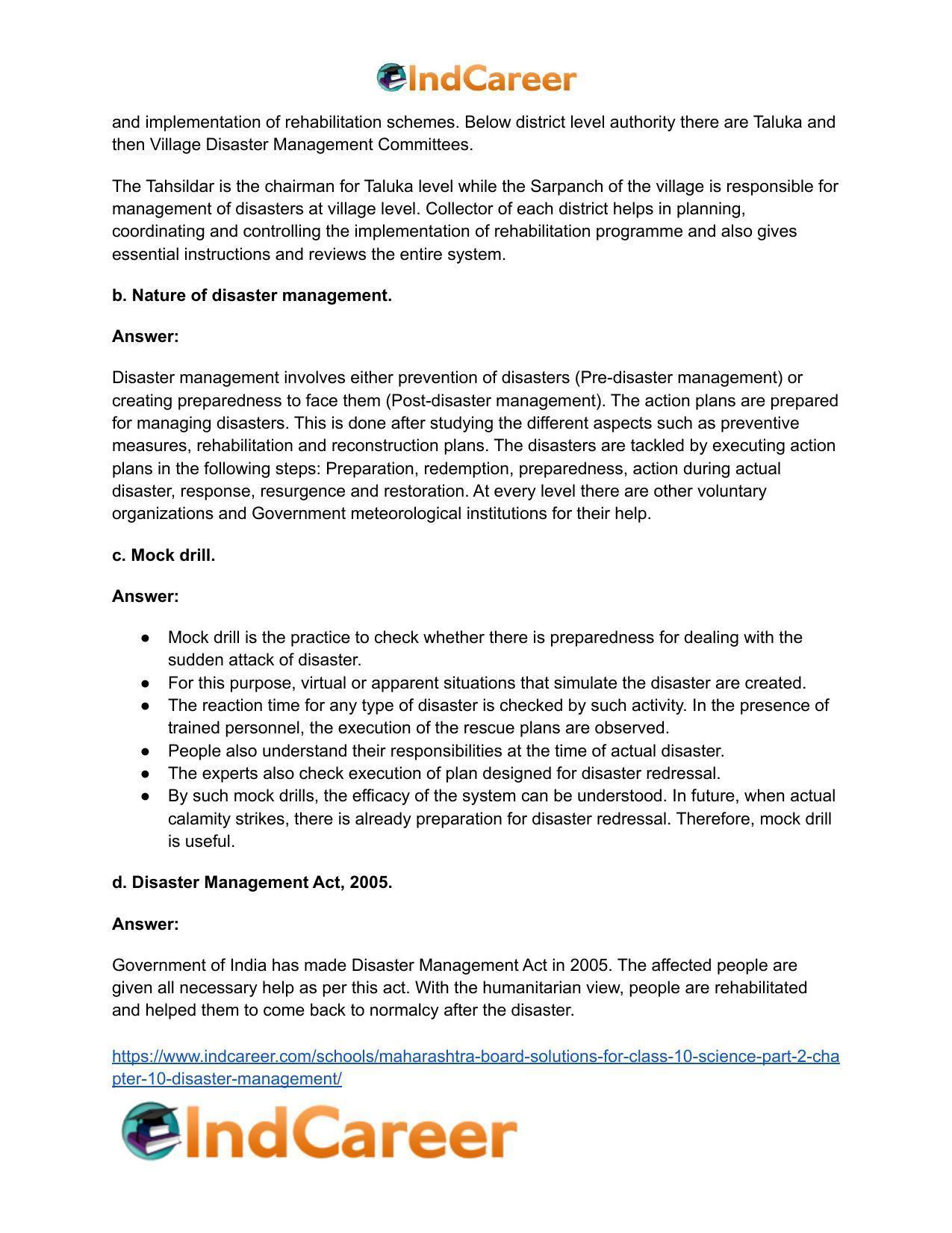 Maharashtra Board Solutions for Class 10- Science (Part 2): Chapter 10- Disaster Management - Page 6