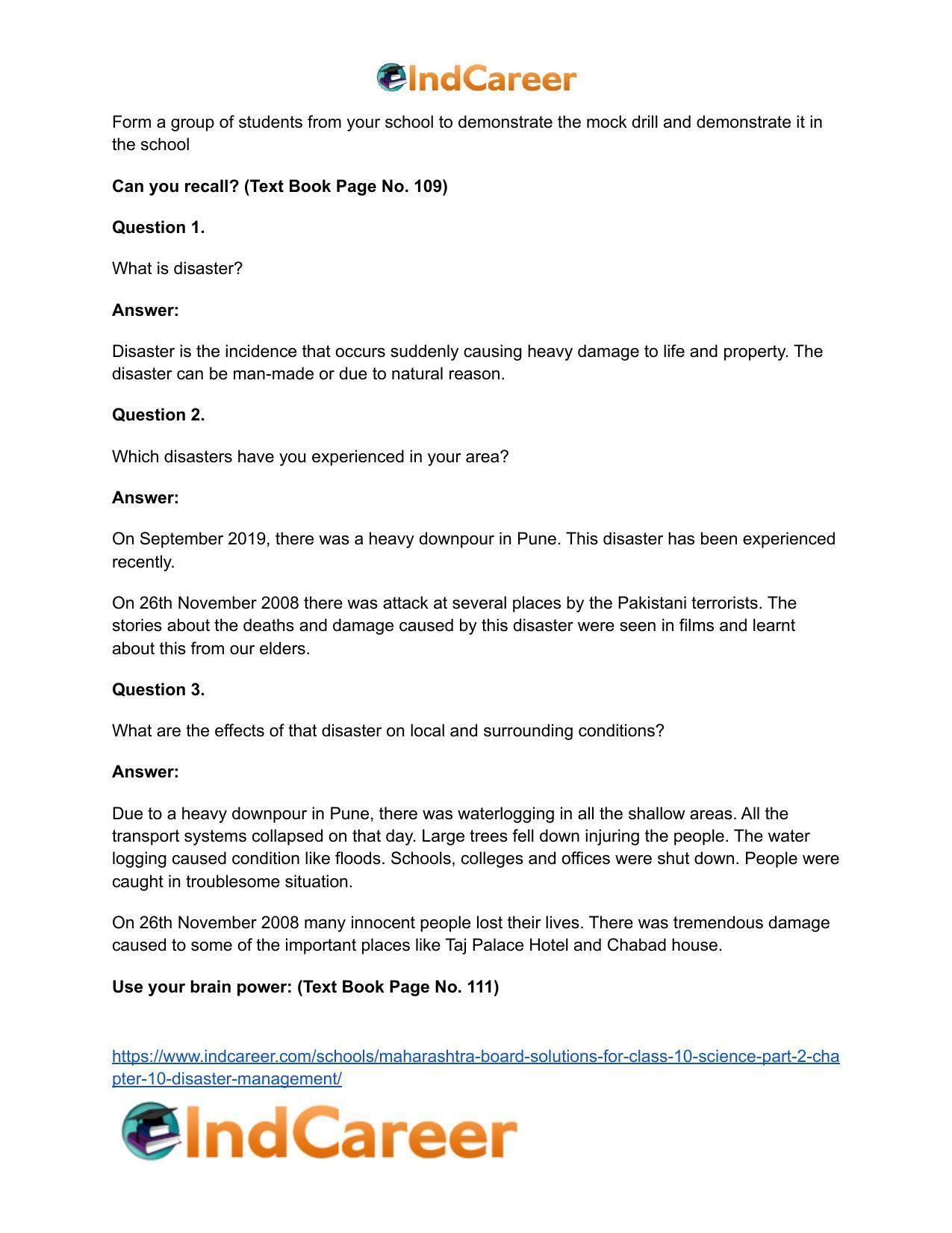 Maharashtra Board Solutions for Class 10- Science (Part 2): Chapter 10- Disaster Management - Page 18