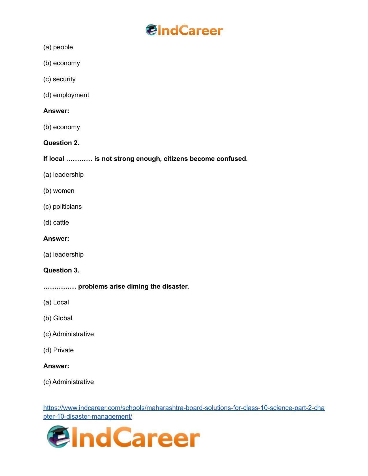 Maharashtra Board Solutions for Class 10- Science (Part 2): Chapter 10- Disaster Management - Page 26