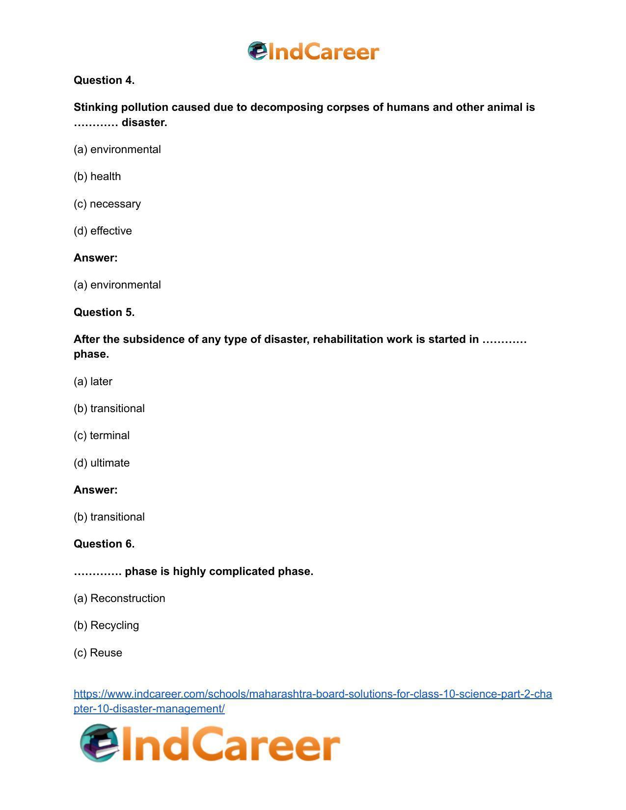 Maharashtra Board Solutions for Class 10- Science (Part 2): Chapter 10- Disaster Management - Page 27