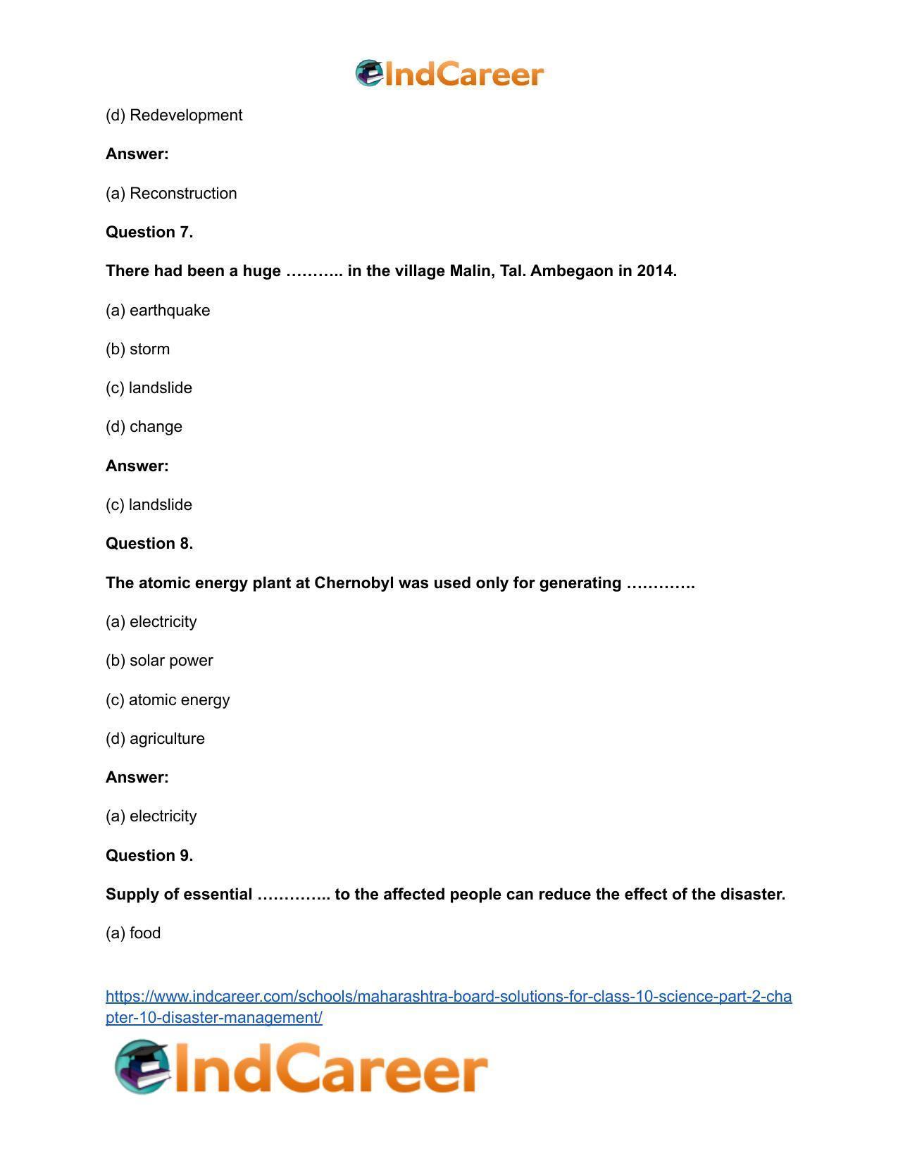 Maharashtra Board Solutions for Class 10- Science (Part 2): Chapter 10- Disaster Management - Page 28