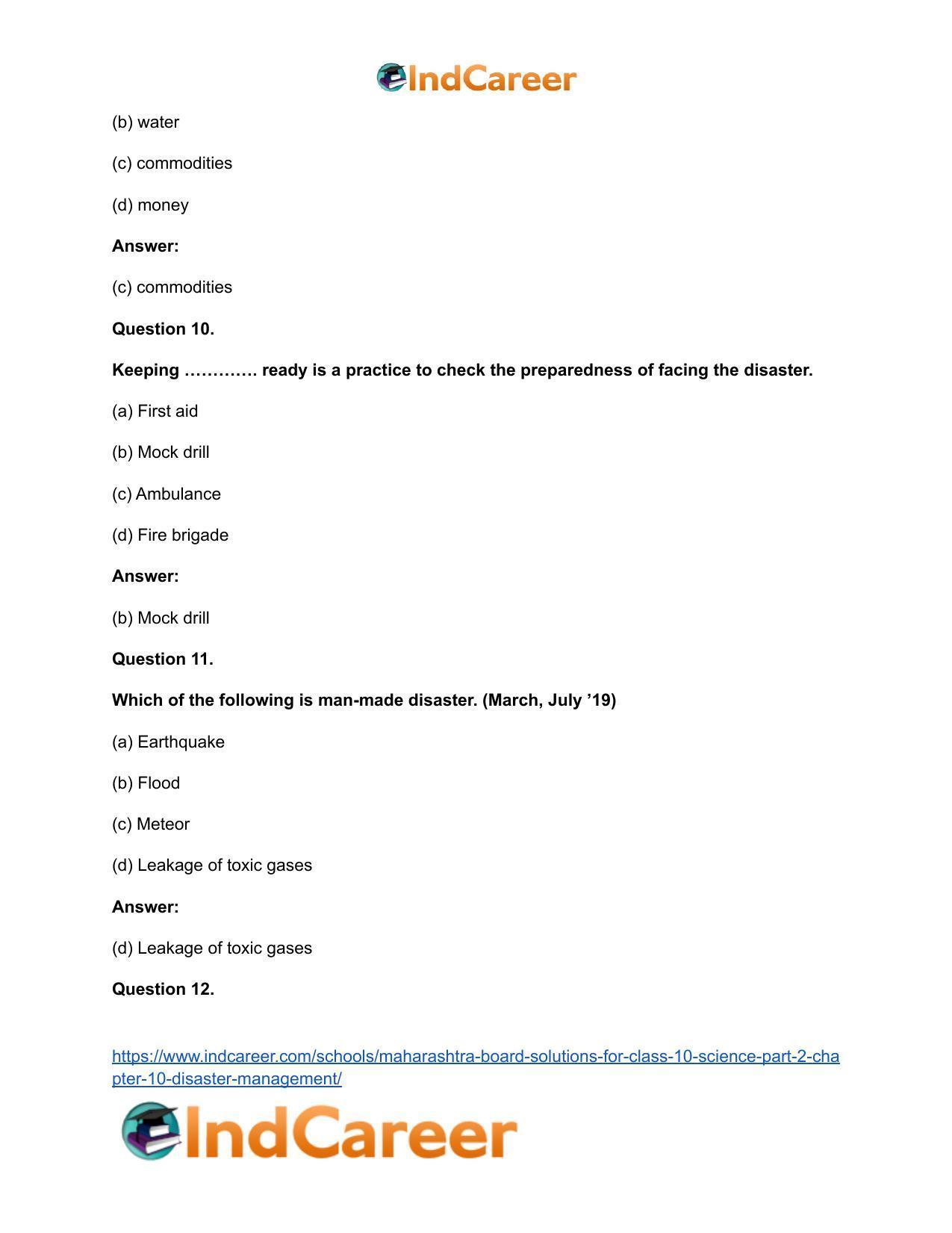 Maharashtra Board Solutions for Class 10- Science (Part 2): Chapter 10- Disaster Management - Page 29