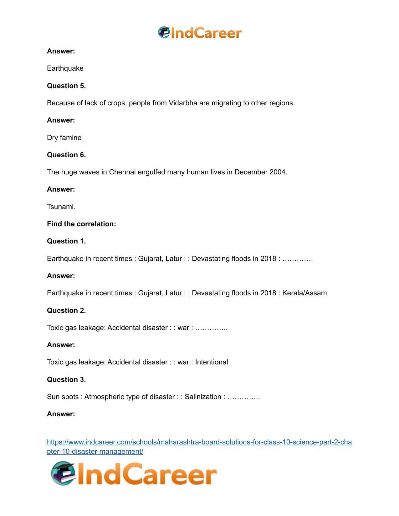 Maharashtra Board Solutions for Class 10- Science (Part 2): Chapter 10- Disaster Management - Page 31