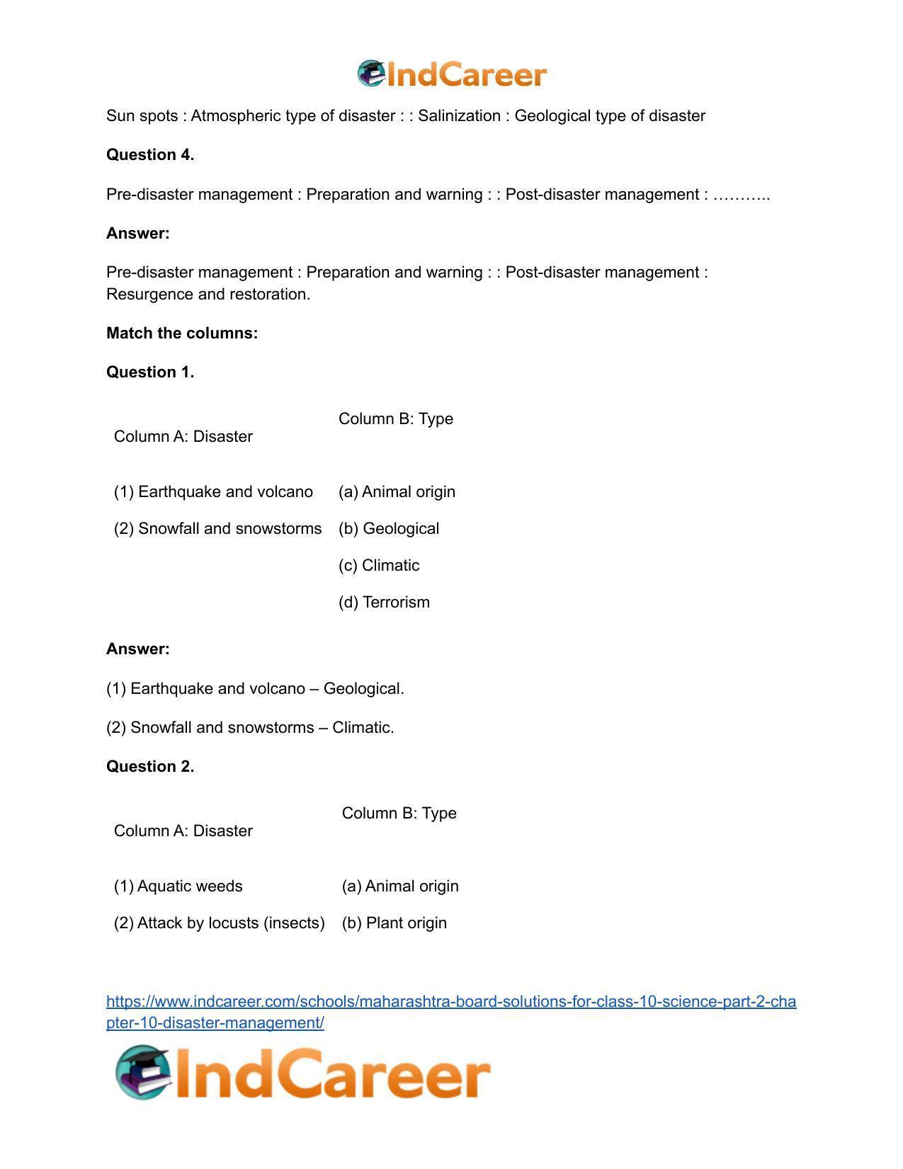 Maharashtra Board Solutions for Class 10- Science (Part 2): Chapter 10- Disaster Management - Page 32