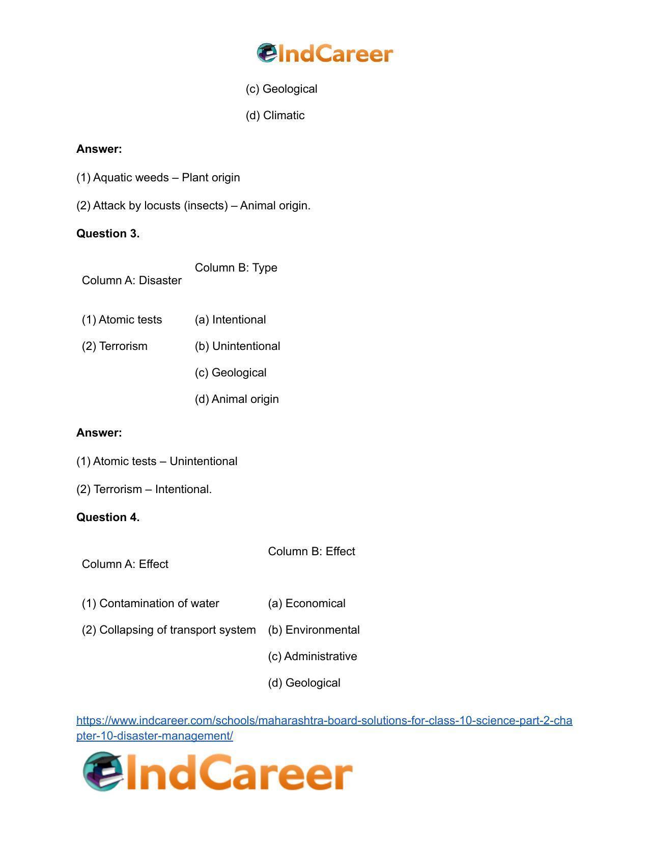 Maharashtra Board Solutions for Class 10- Science (Part 2): Chapter 10- Disaster Management - Page 33
